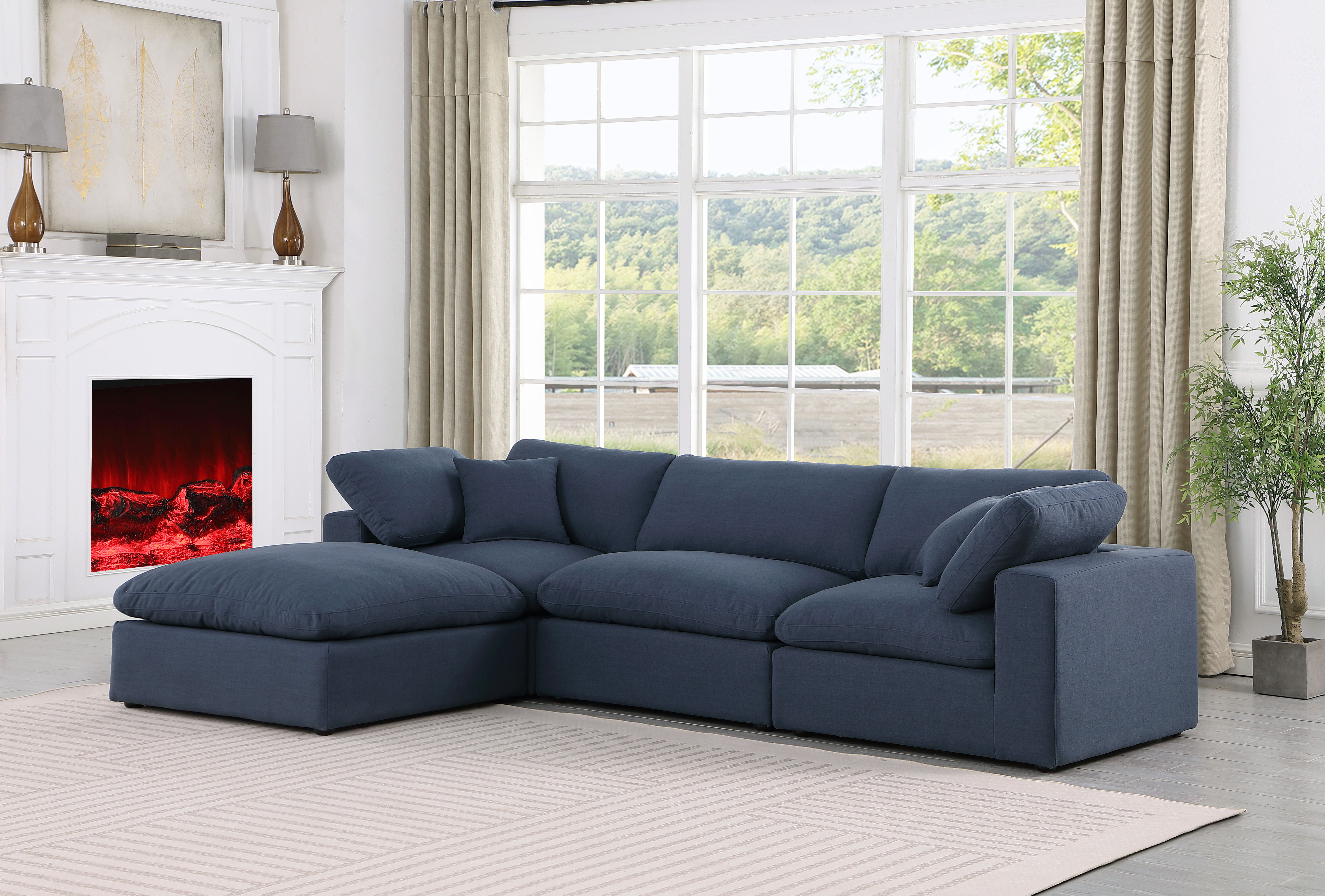 Comfy - 4 Piece Linen Fabric Modular Sectional With Chaise - Blue