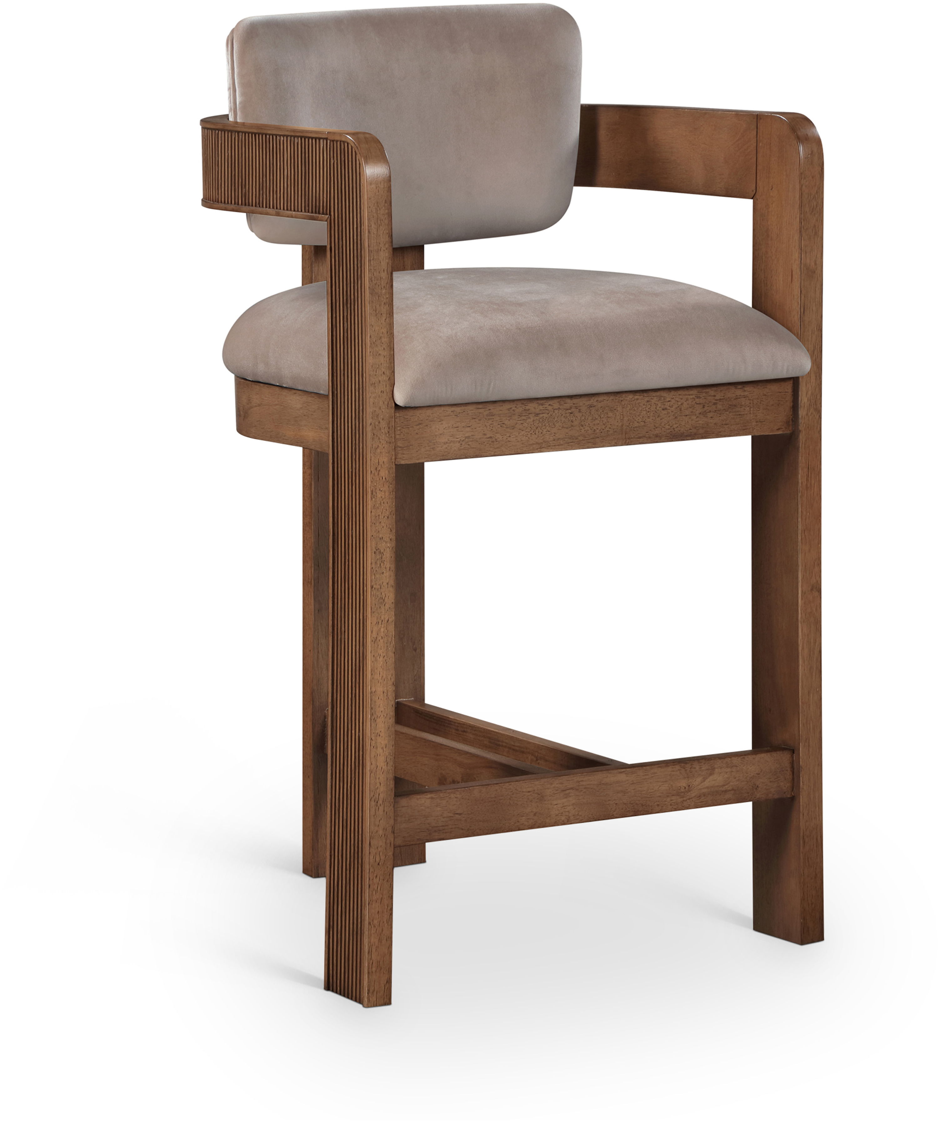 Sacha - Velvet Stool With Brown Base - Taupe