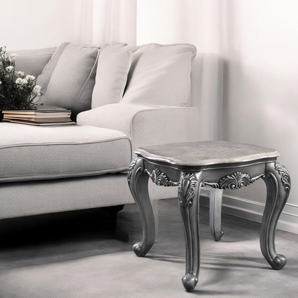 Ariadne - End Table - Marble Top & Platinum, silver, view 8