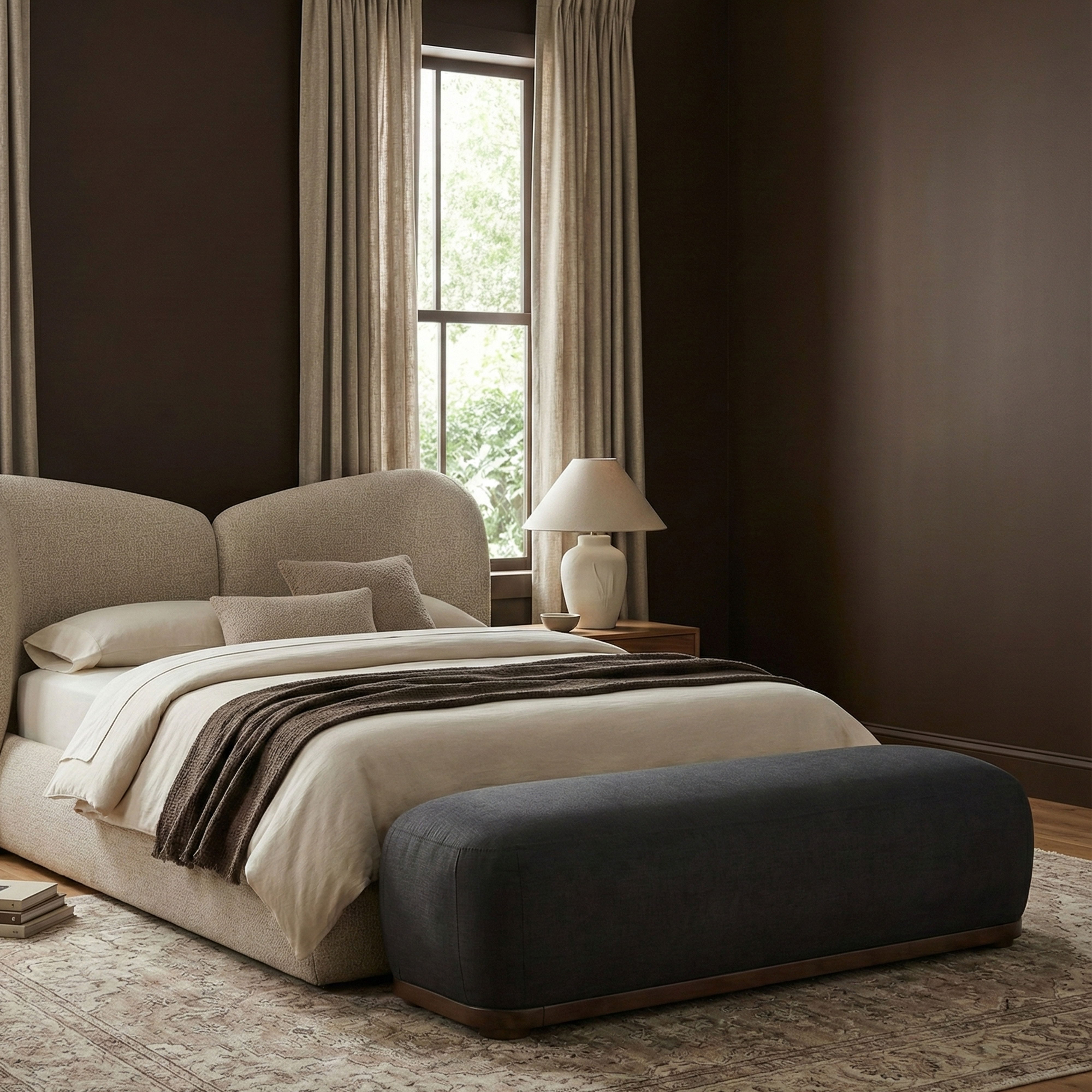 Calum - Bench With Brown Frame - Black