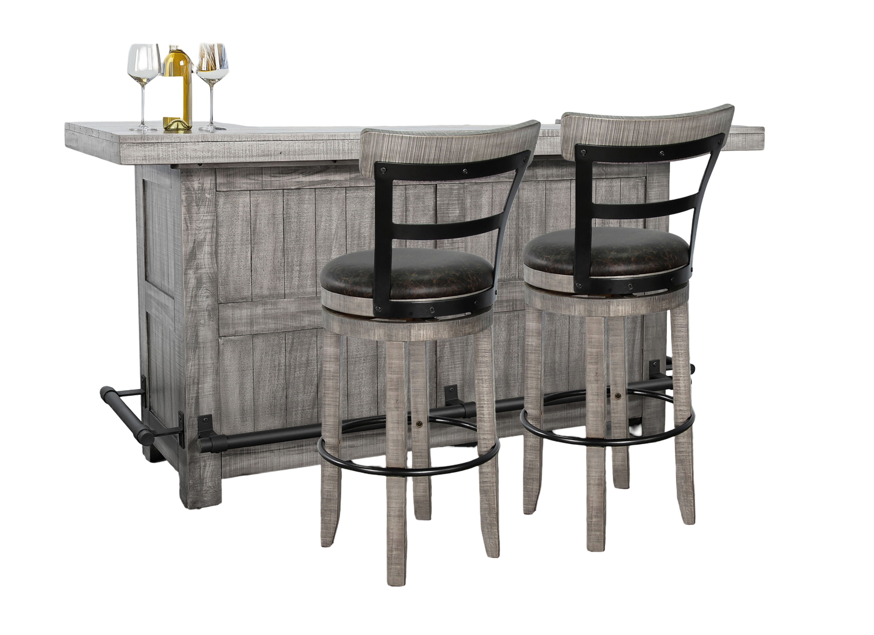 3 Piece Traditional Wood Home Bar With Stools - Alpine Gray Image