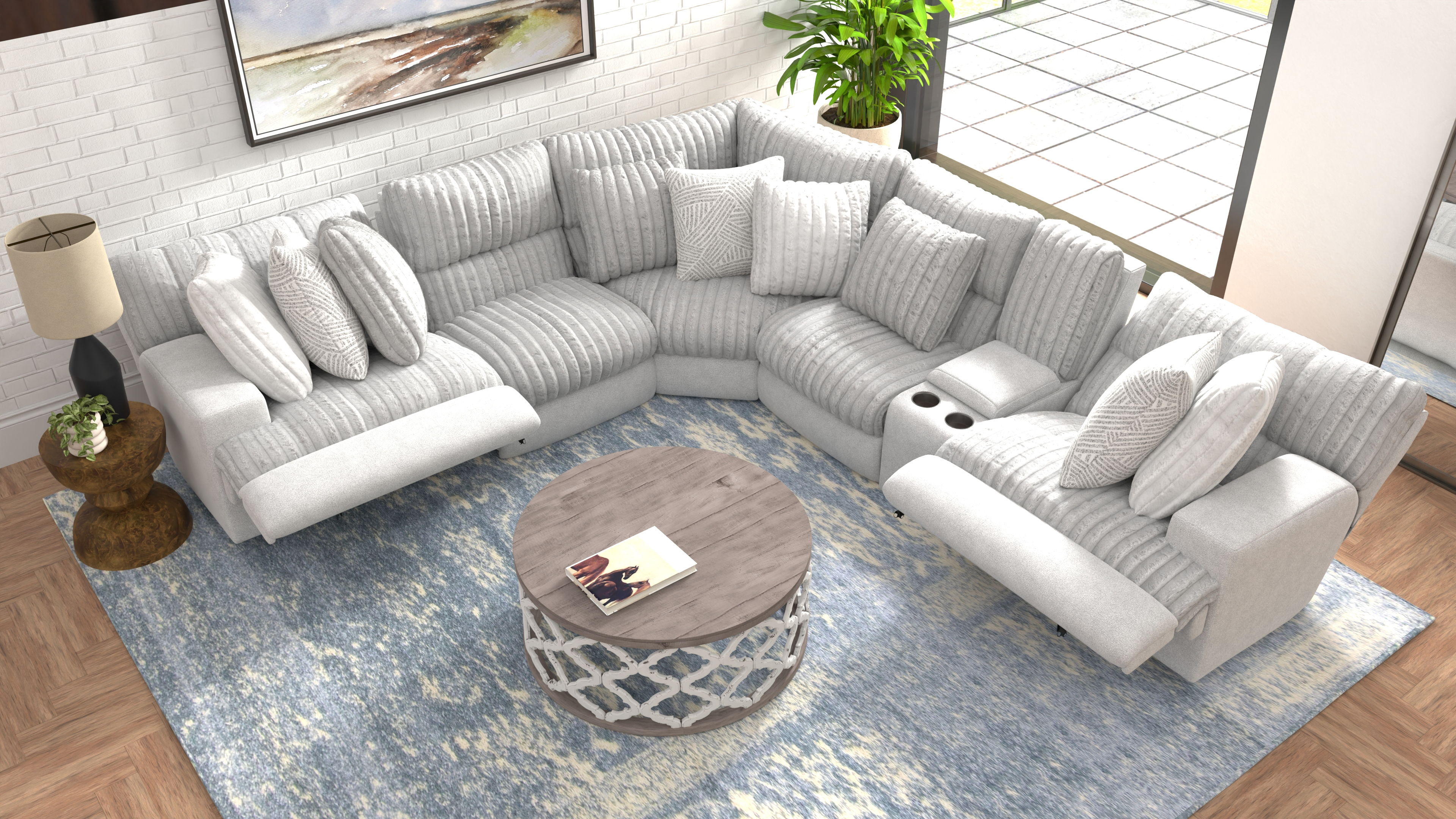 Abraxas - 6 Piece Upholstered Reclining Sectional With 2 Reclining Seats And Storage Console - Moonstruck