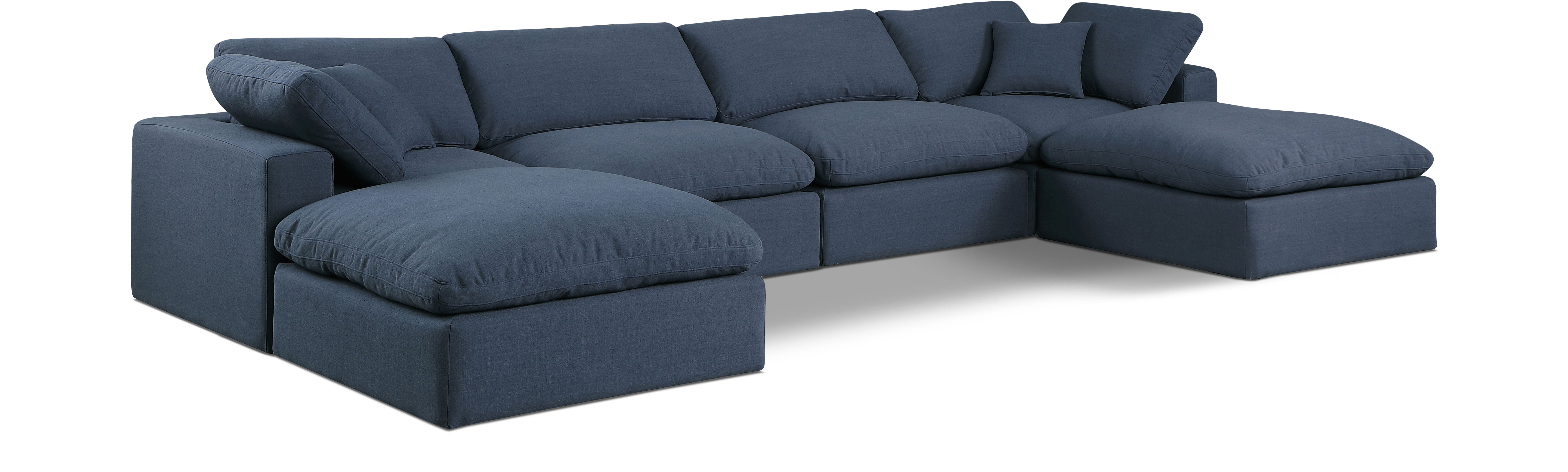 Comfy - 6 Piece Linen Modular Double Chaise Sectional - Blue