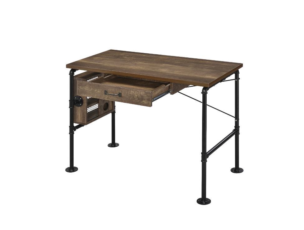 Endang - Writing Desk - Weathered Oak & Black, dark brown, view 2