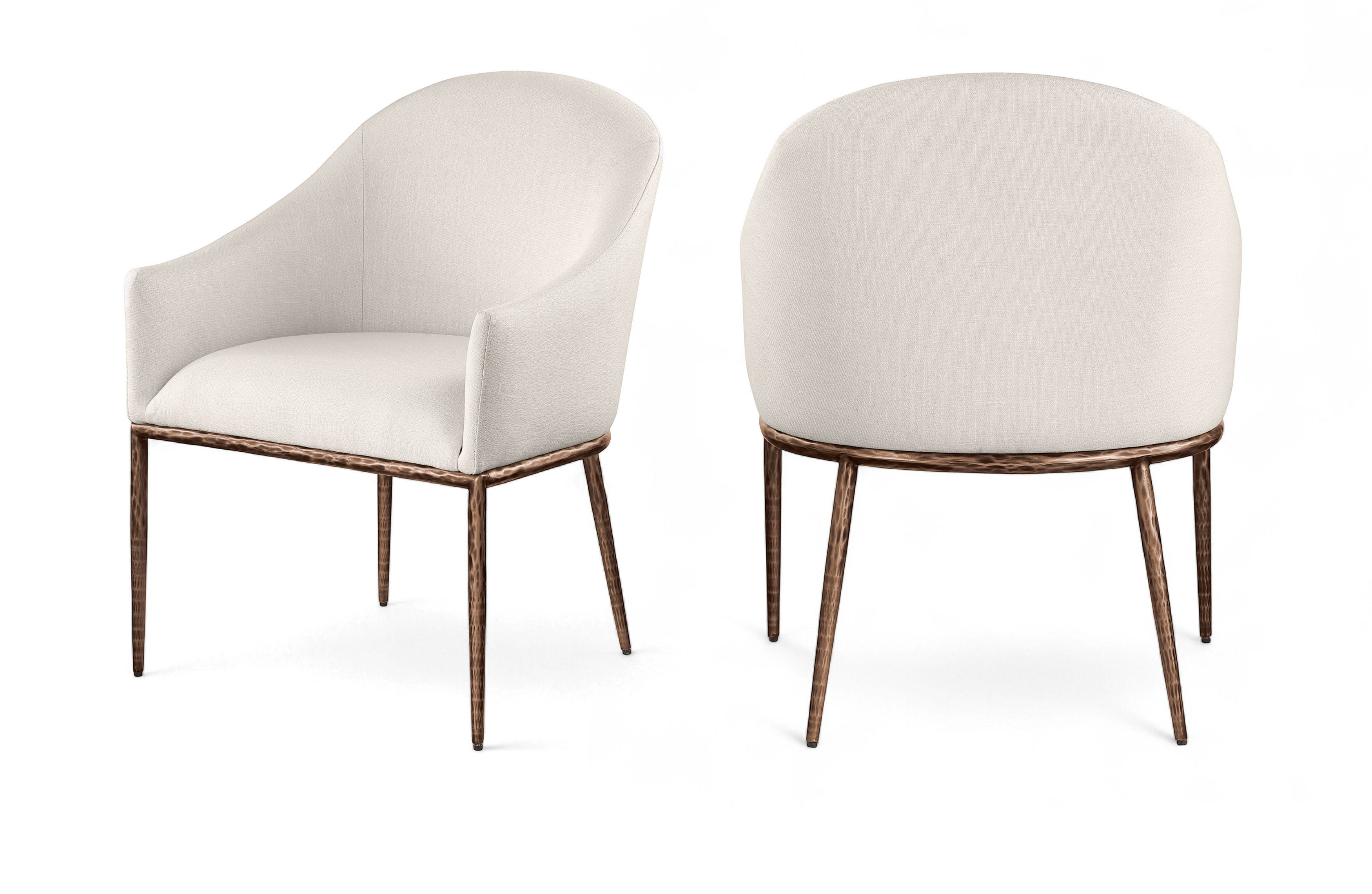 Ferro - Linen Textured Performance Fabric Upholstered Dining Arm Chair - Beige / Brushed Bronze