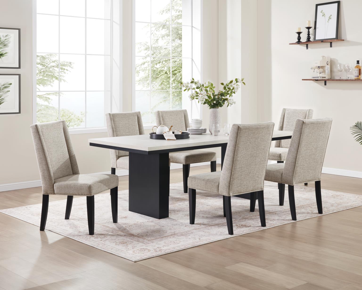 D120 - 7 Piece Dining Room Set (Table, 6 Side Chairs) - Black / Ivory