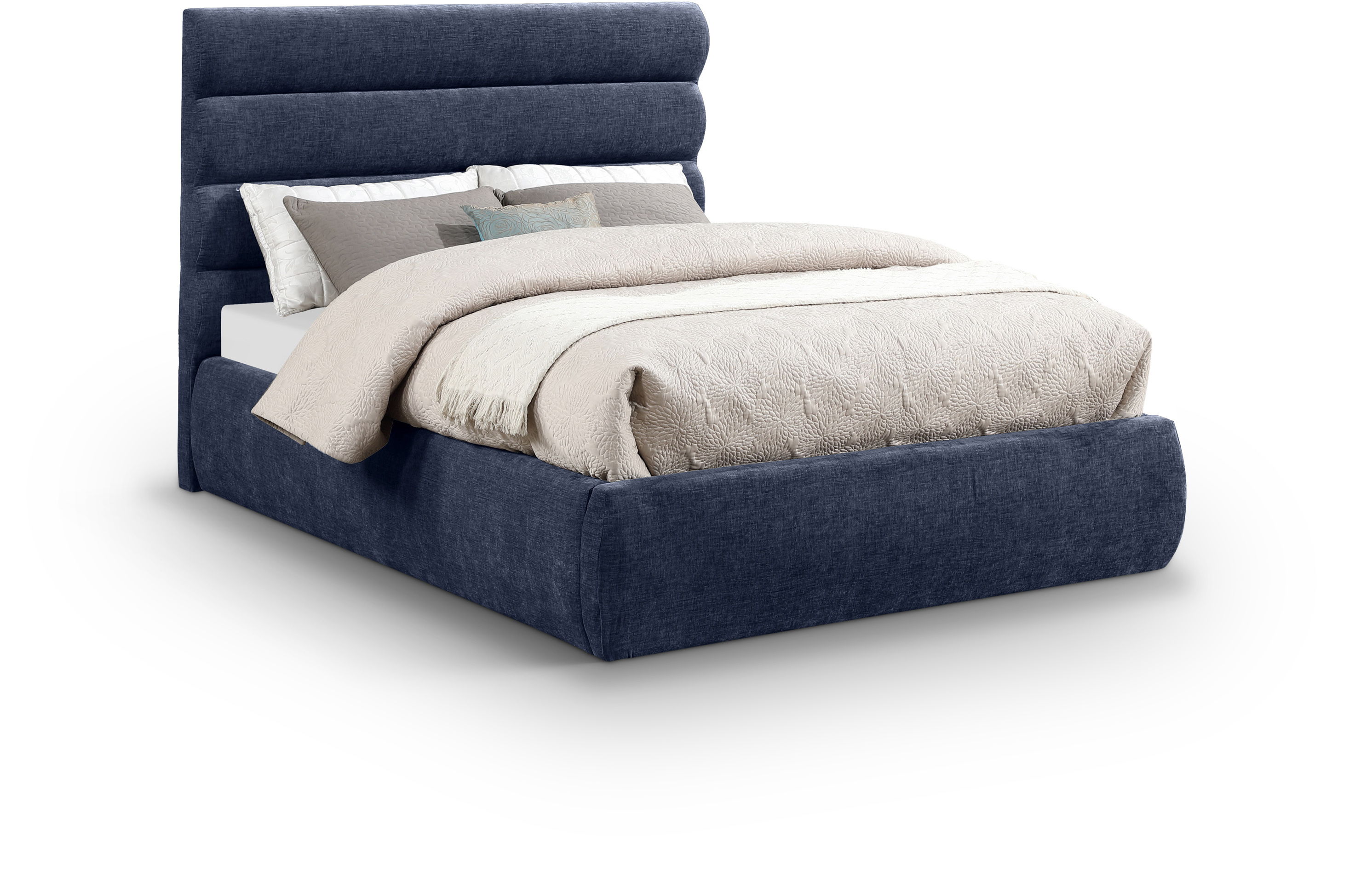 Adam - Chenille Fabric Full Bed With 52" Headboard - Navy