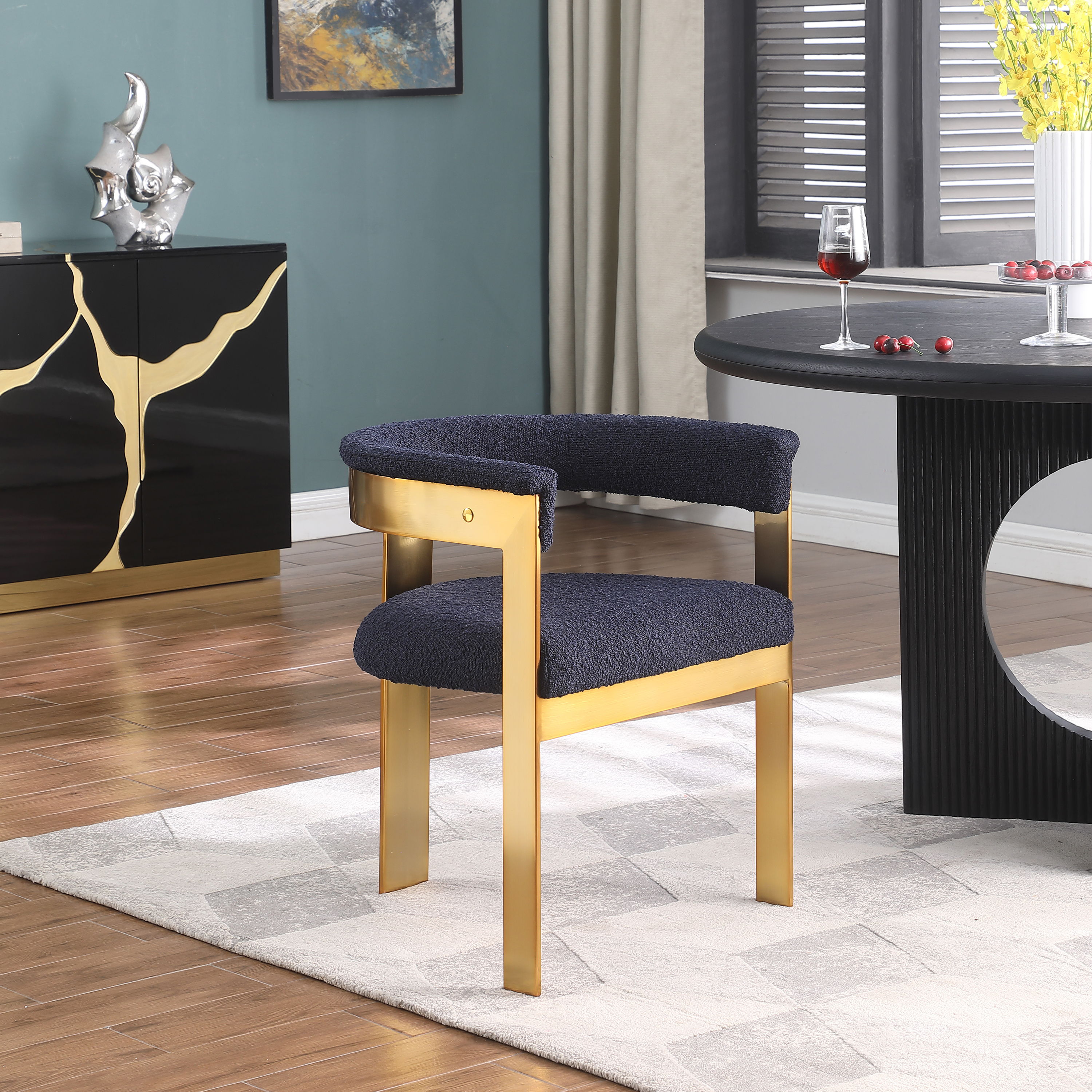 Romeo - Boucle Dining Chair With Gold Base (Set of 2) - Navy