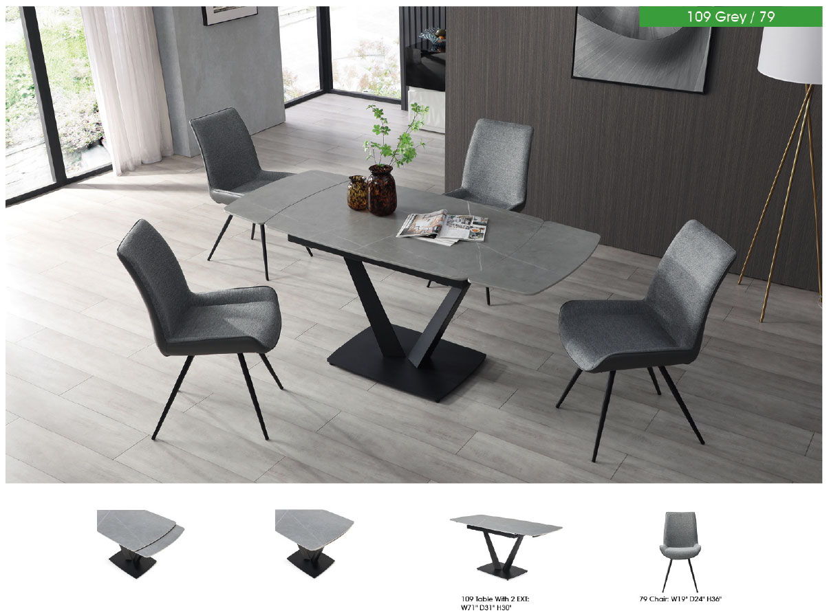 109 - Extendable Ceramic Dining Table - Gray / Black