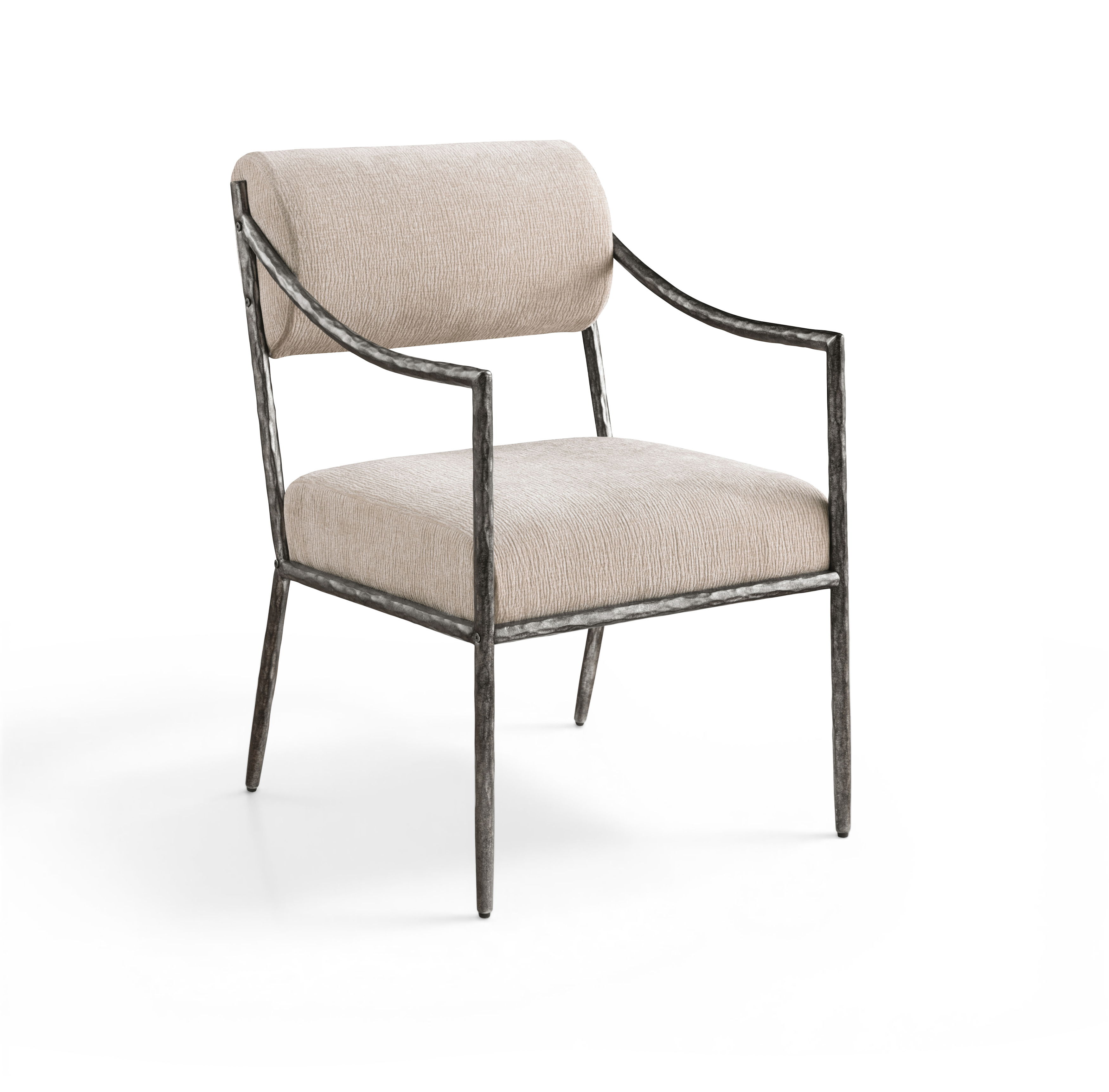 Bastille - Upholstered Dining Arm Chair (Set of 2) - Beige / Silver