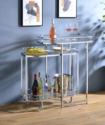 Piffo - Serving Cart Set - Clear Glass & Chrome, silver
