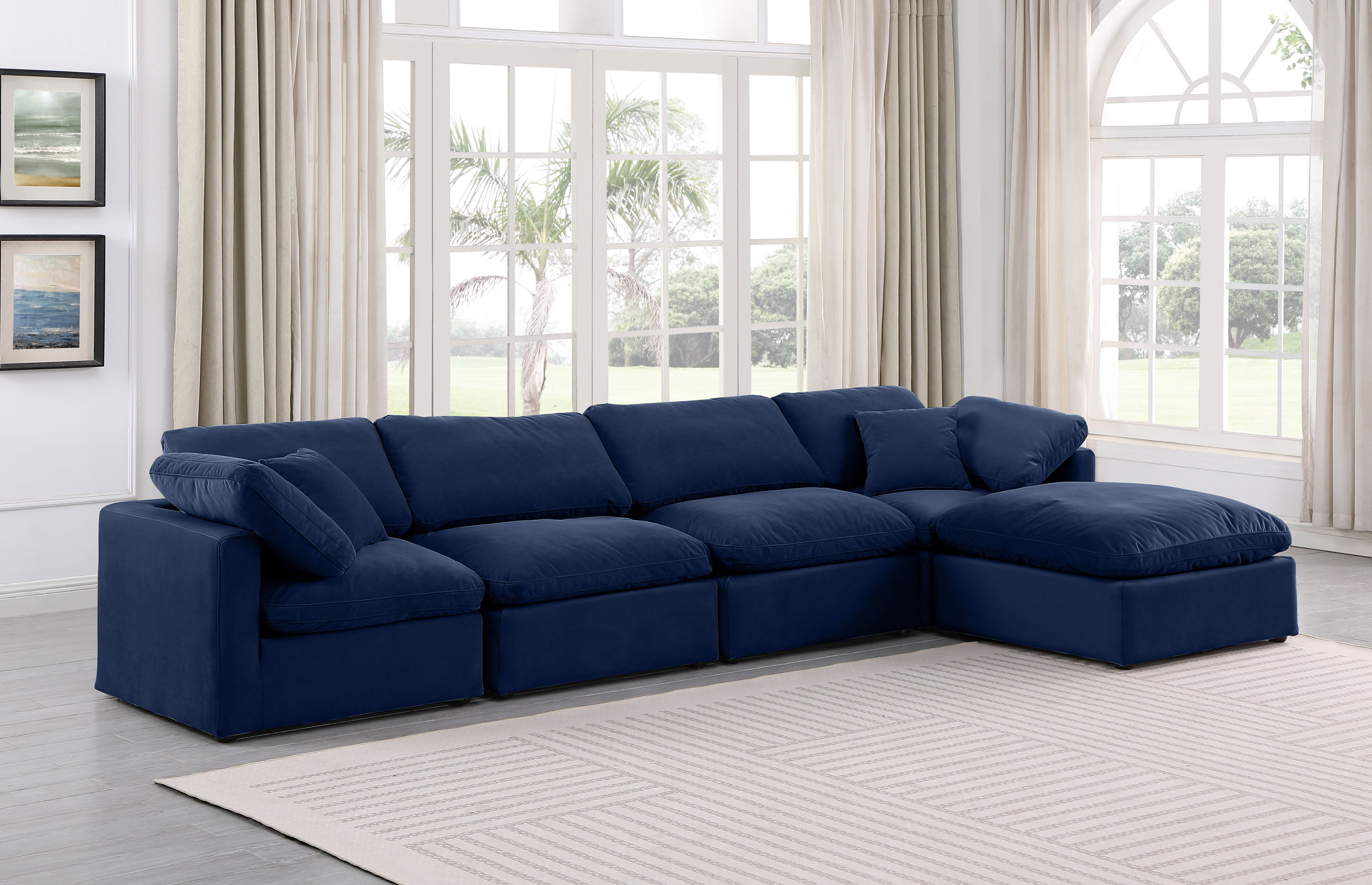 Indulge - Velvet 5 Piece Modular Sectional With Chaise - Blue