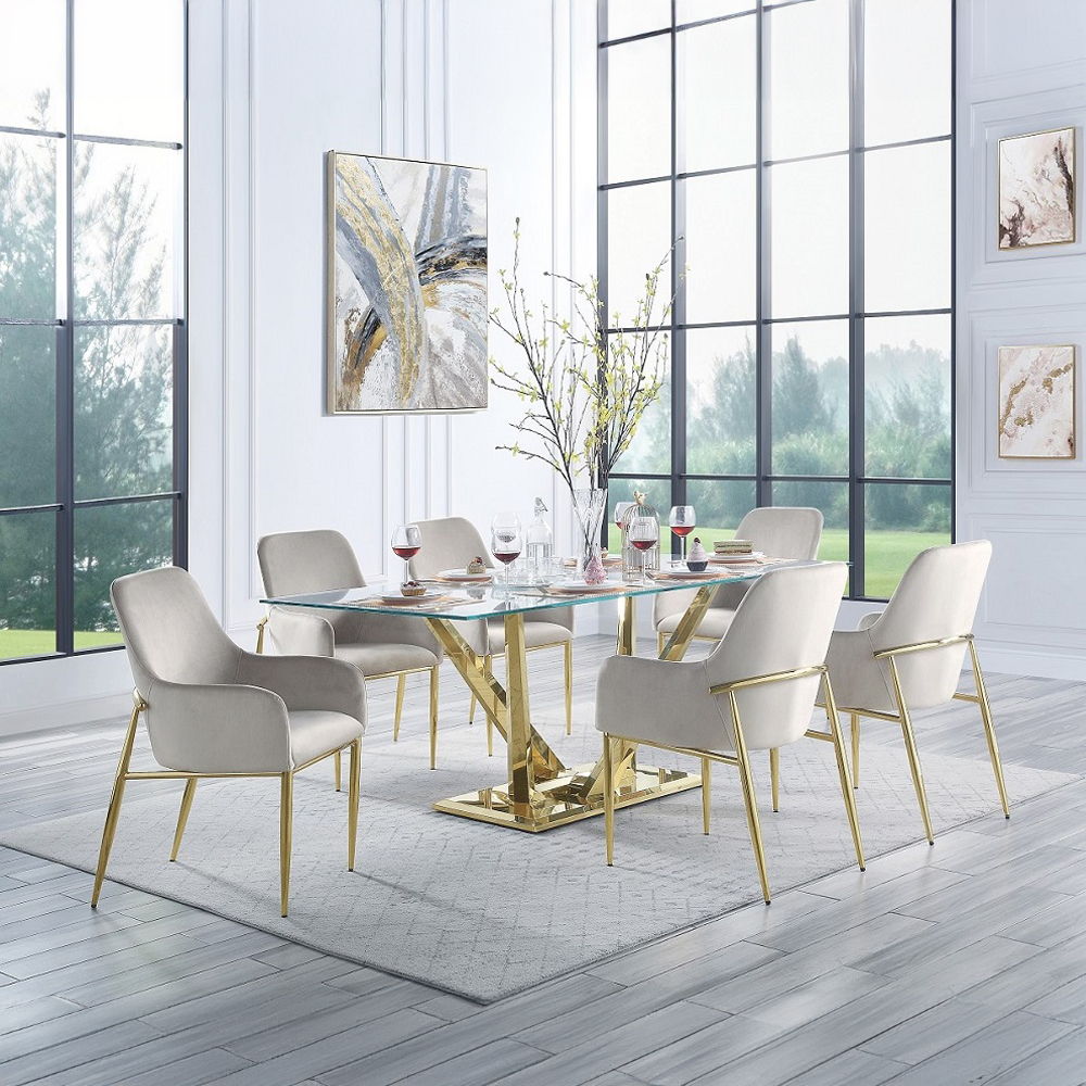Barnard - Dining Table - Clear Glass & Mirrored Gold, beige