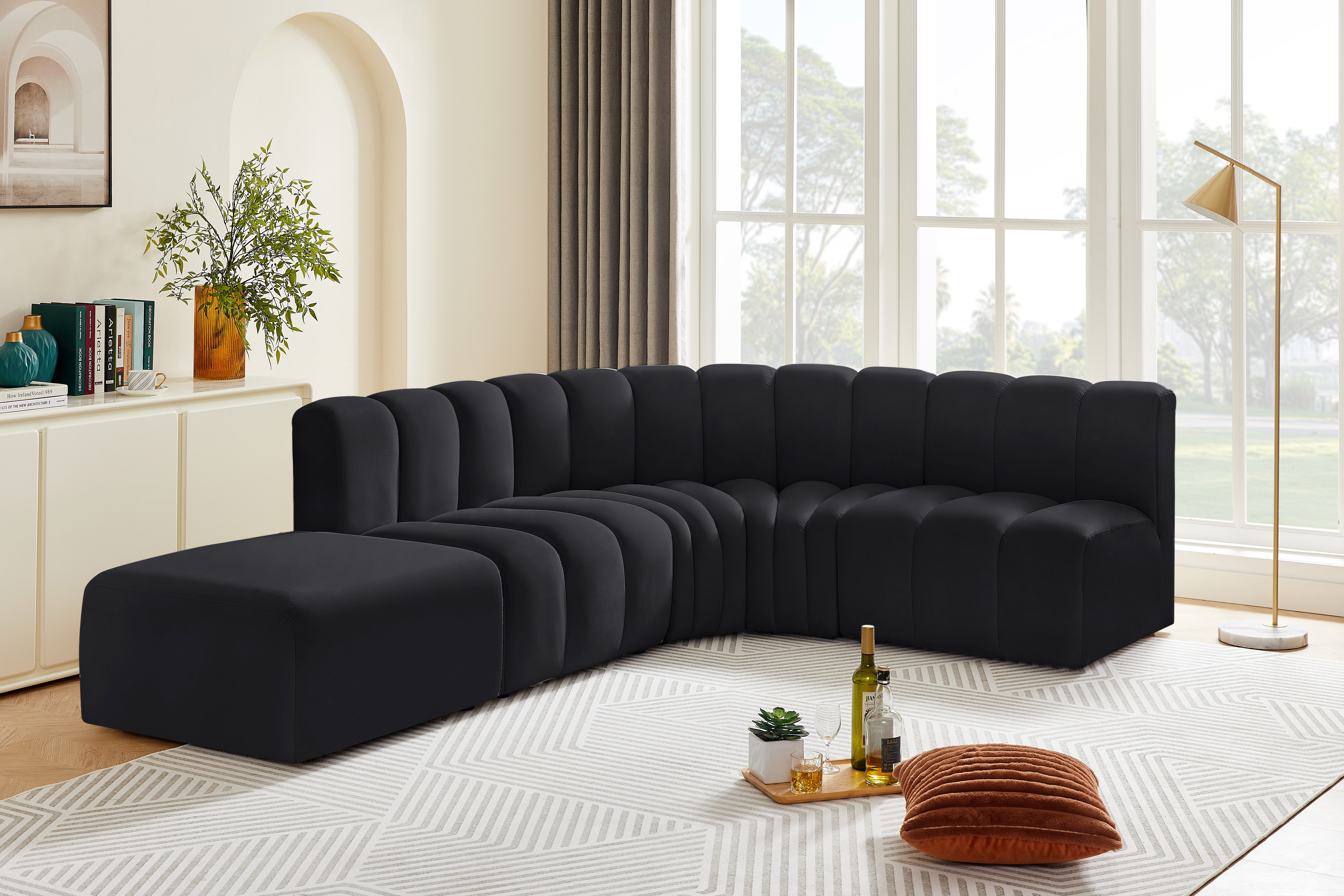 Arc - Velvet 5 Piece Corner Modular Sofa - Black