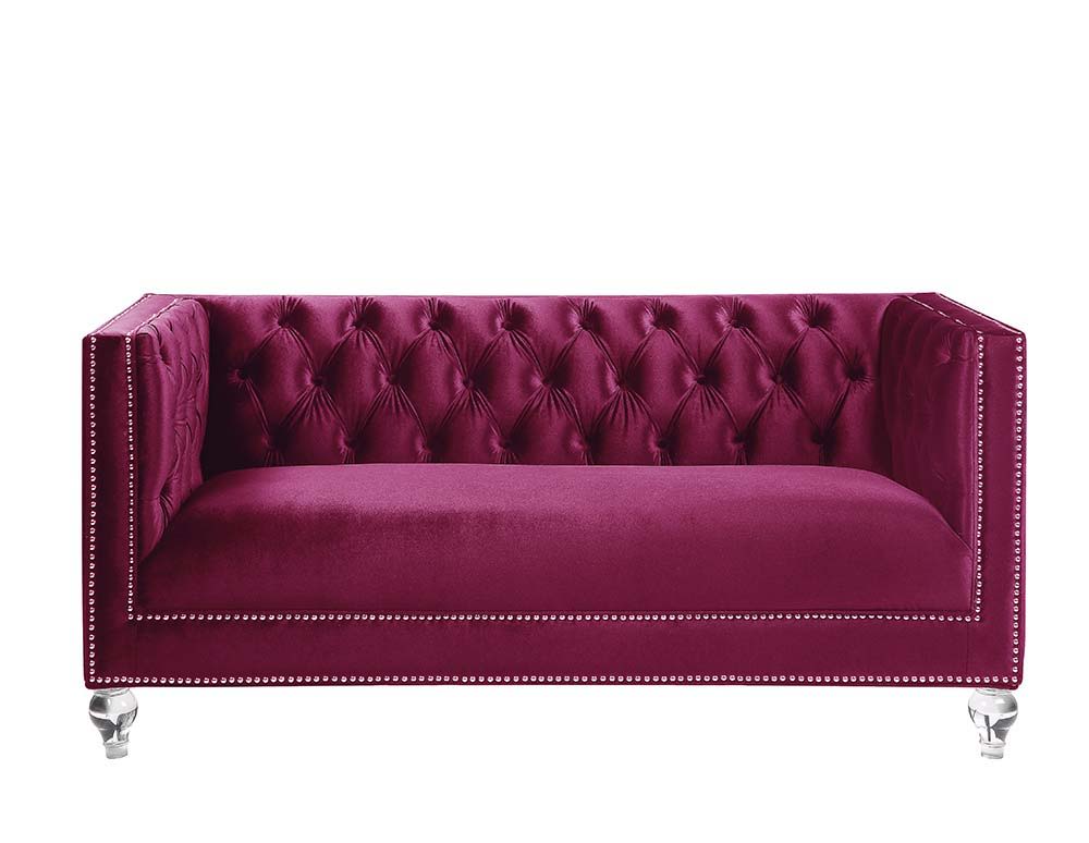 Heibero - Loveseat With 2 Pillows (Same 56896) - Burgundy Velvet, purple, view 2