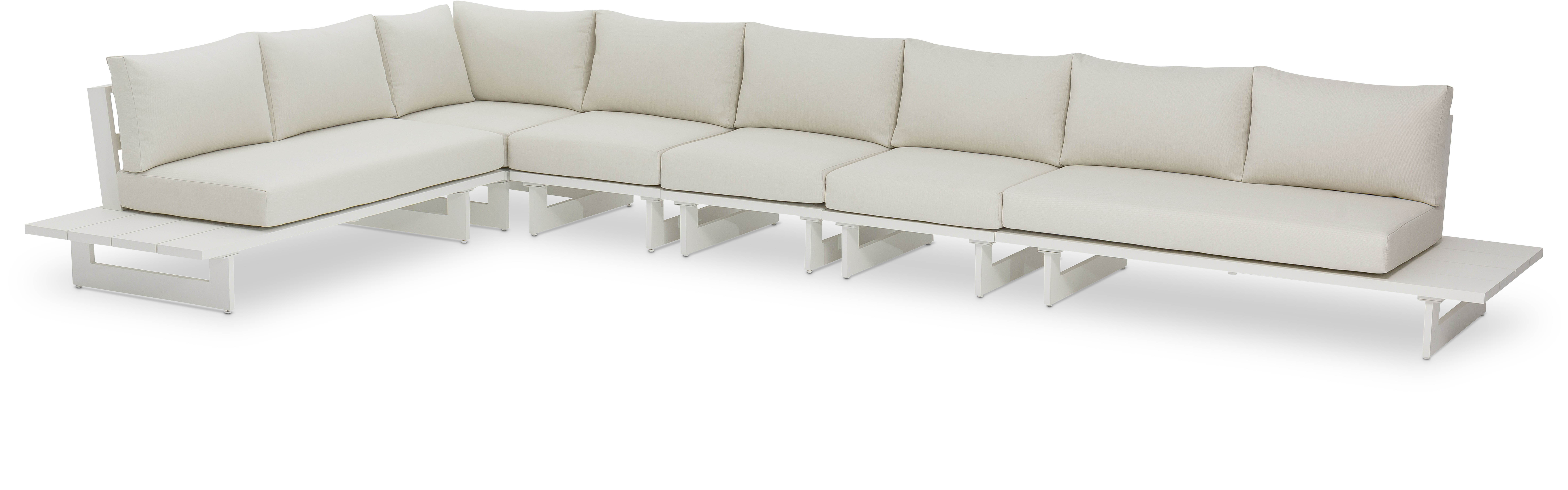 Maldives - 6 Piece Water Resistant Outdoor Patio Modular Left Arm Facing Sectional With White Base - Cream