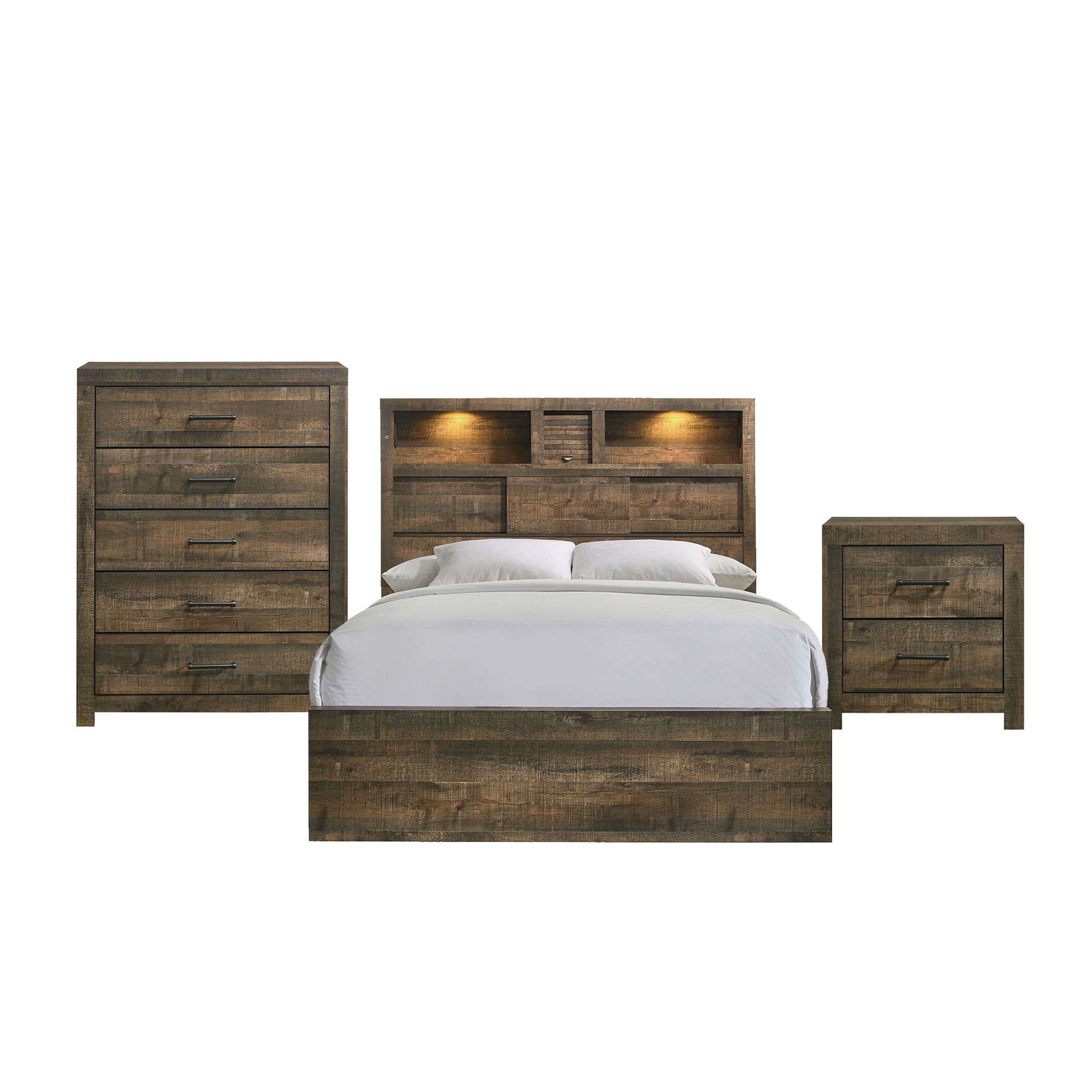 Bailey - Full Panel 3 Piece Bedroom Set With Bluetooth - Walnut Image