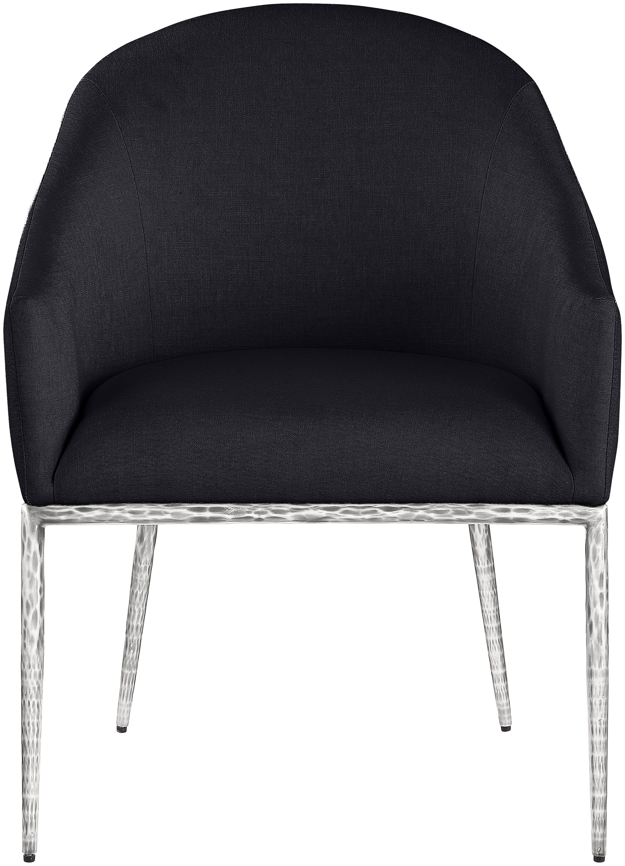 Ferro - Linen Textured Performance Fabric Upholstered Dining Arm Chair - Black / Brushed Silver