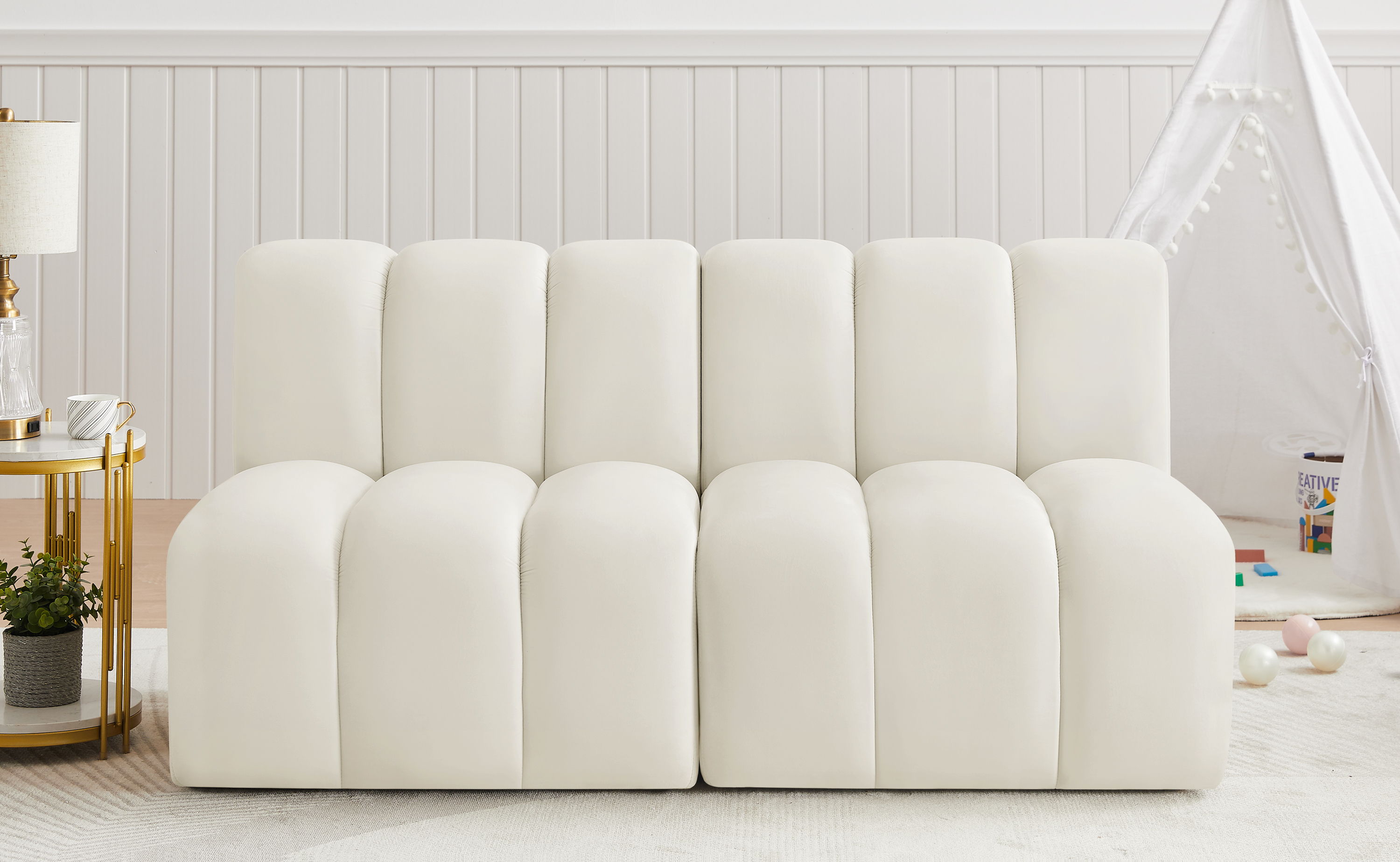 Arc - Velvet 2 Pieces Modular Sofa - White