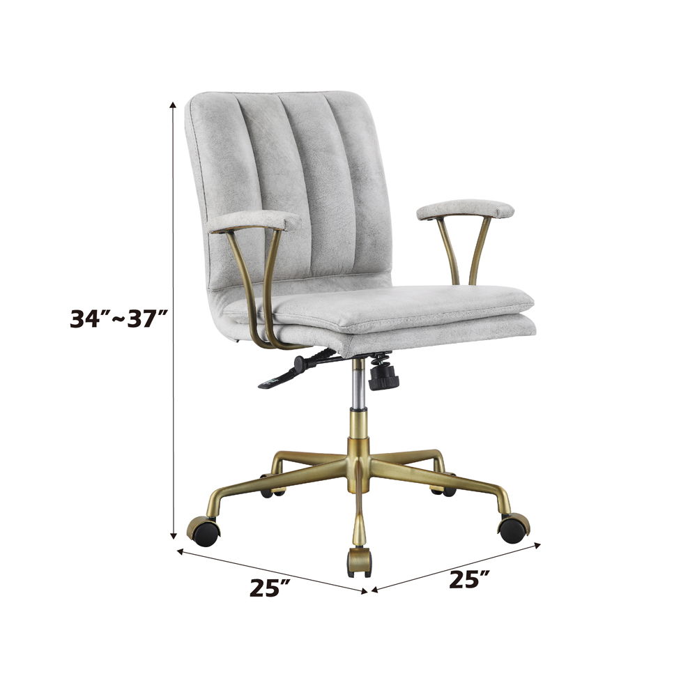 Damir - Office Chair - Vintage White Top Grain Leather & Chrome, silver, view 5