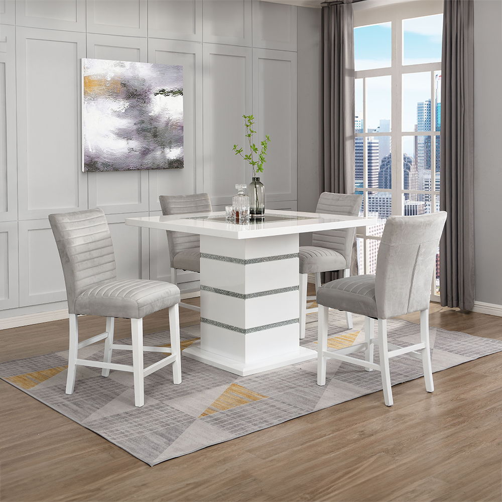 Elizaveta - Counter Height Chair (Set of 2) - Gray Velvet &White High Gloss, light gray, view 6