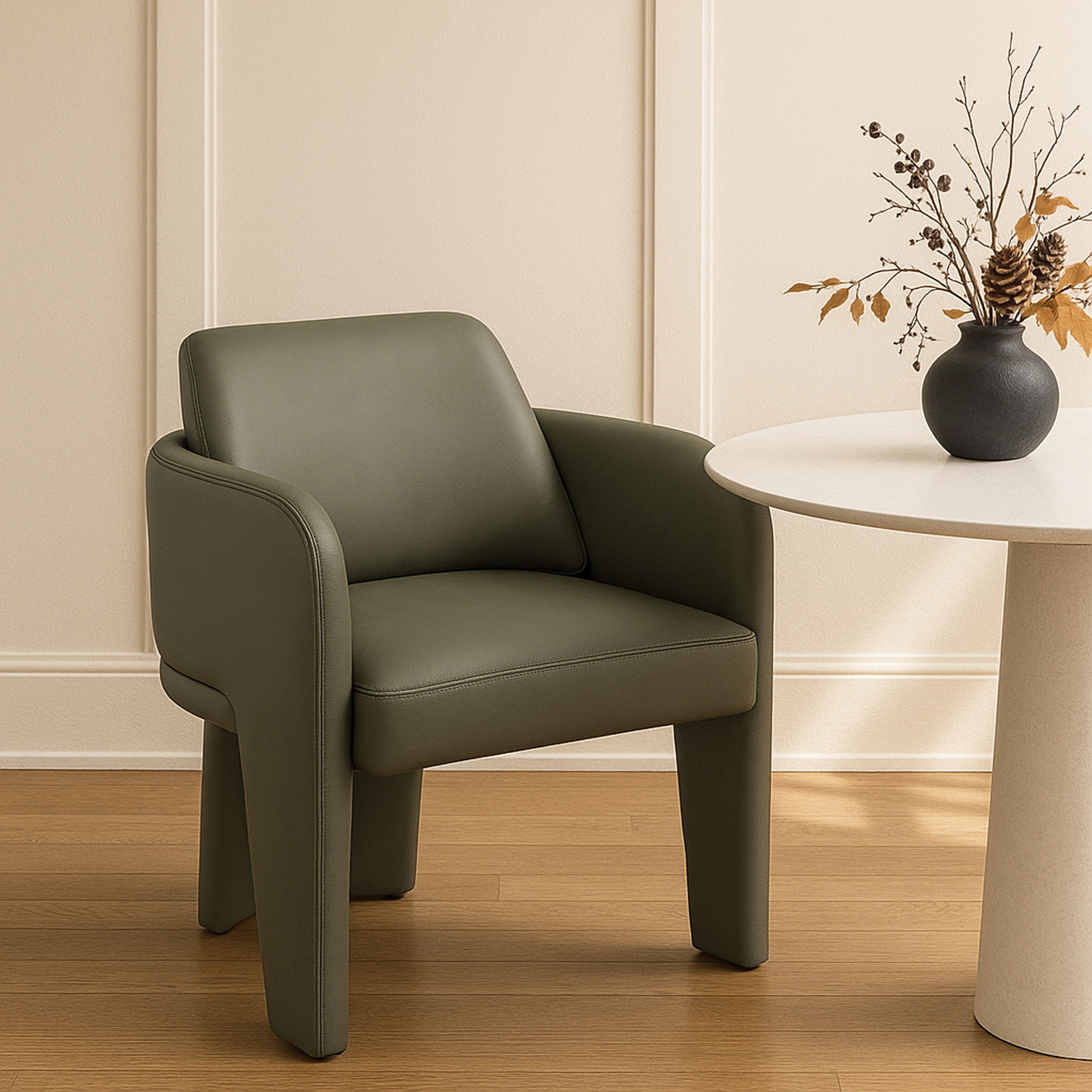 Vanda - Vegan Leather Upholstered Dining Chair - Olive