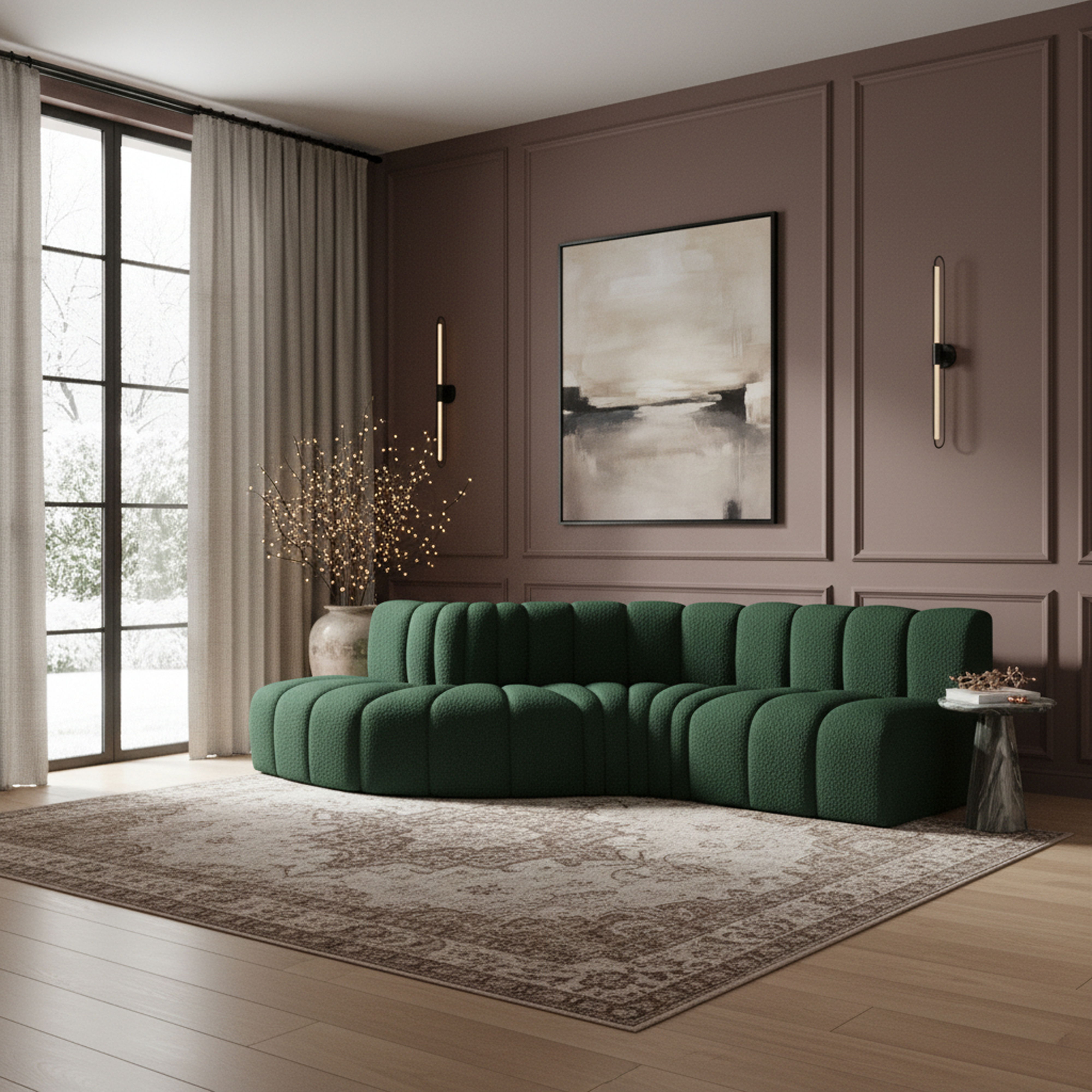 Arc - Boucle Fabric 6 Piece Curved Modular Sofa - Green