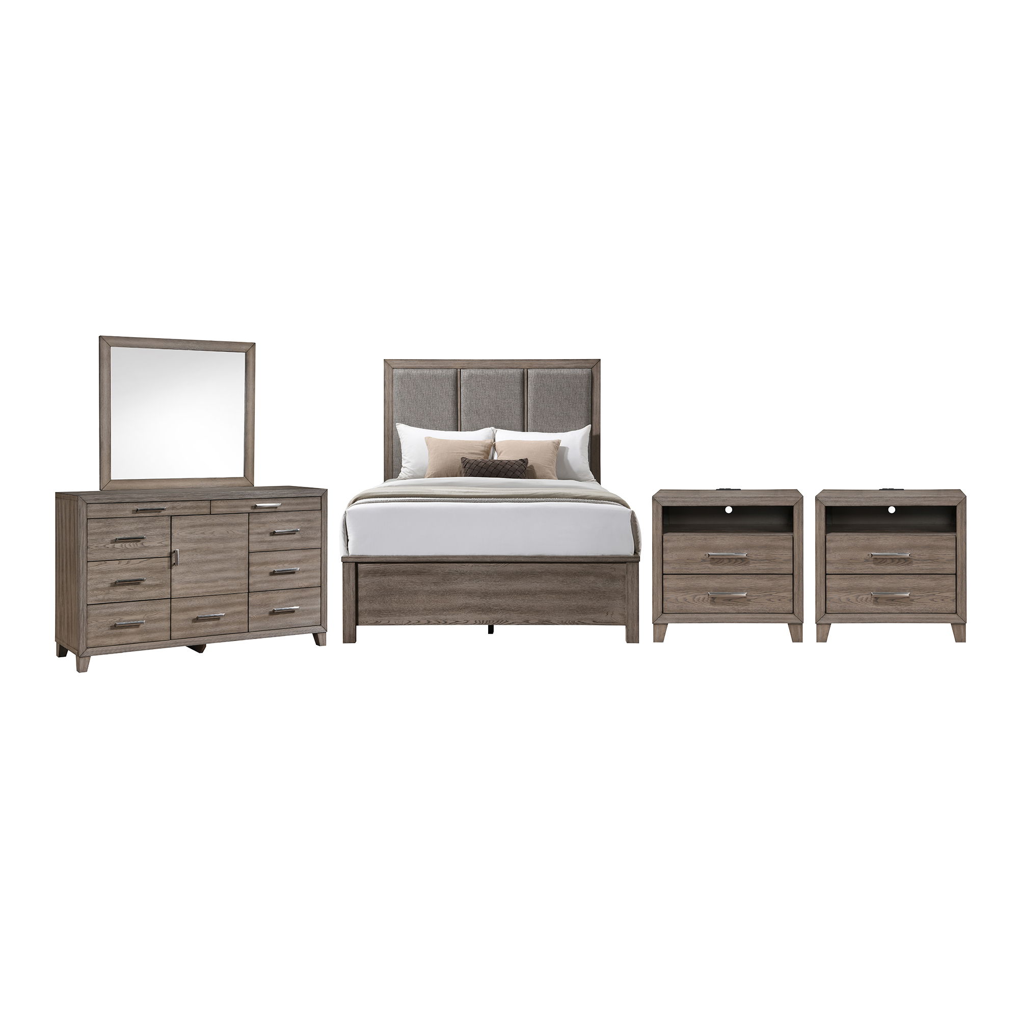 Harrisburg - 5/0 Queen 5 Piece Bedroom Set (Bed, Dresser, Mirror, 2 Nightstands) - Walnut