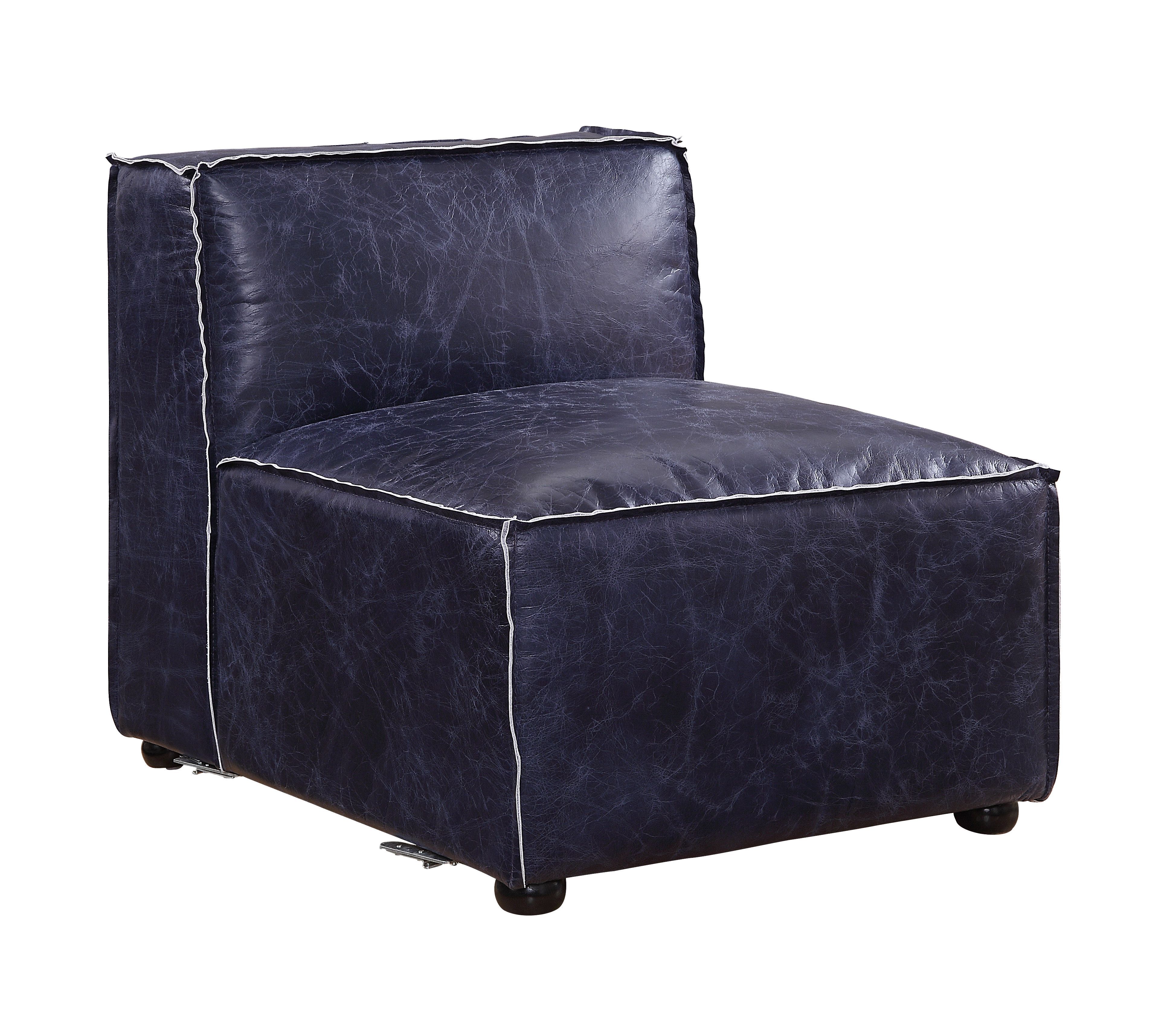 Birdie - Modular Armless Chair - Vintage Blue Top Grain Leather, blue