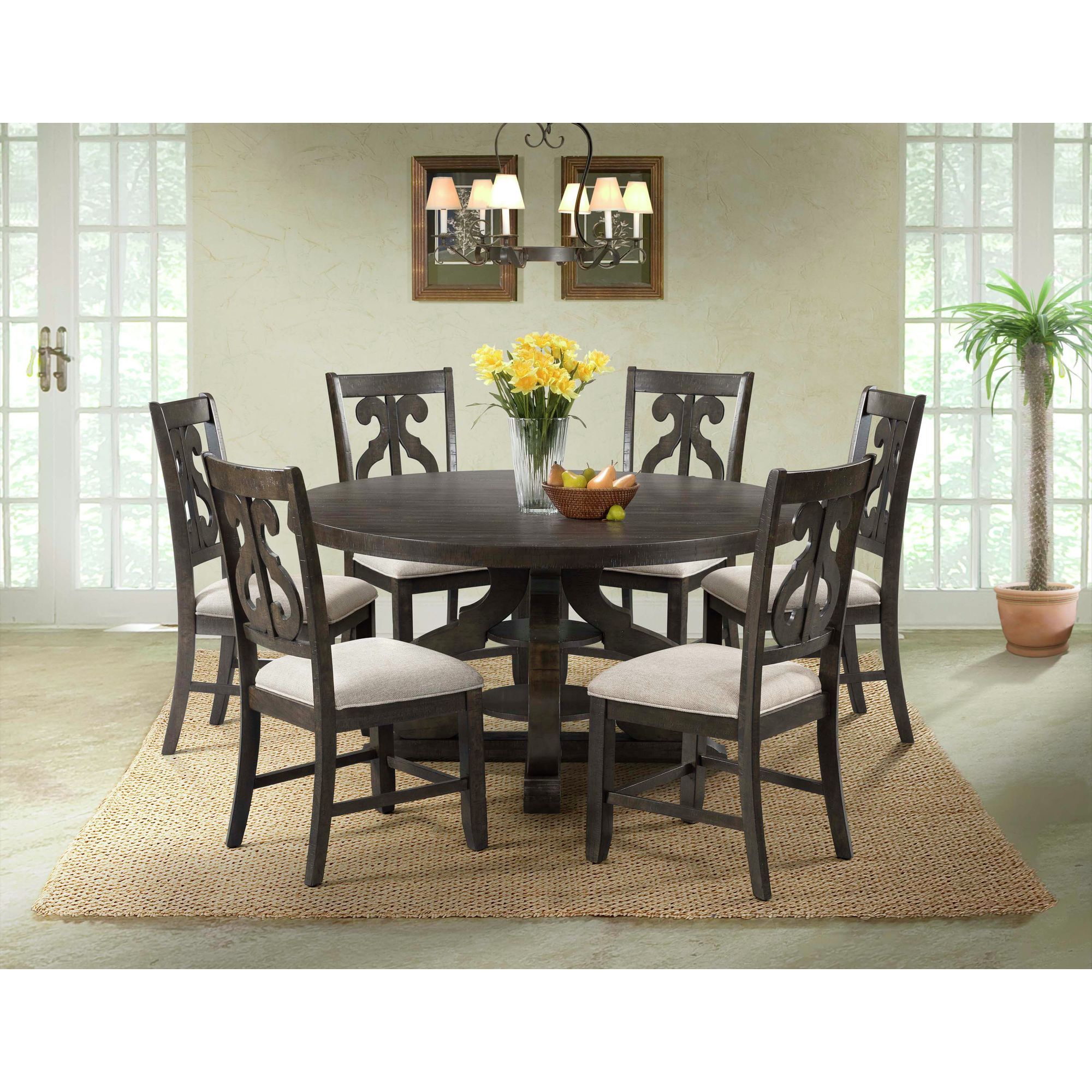 Stone - 7 Piece Dining Set (Round Table And Six Chairs) - Smokey Walnut