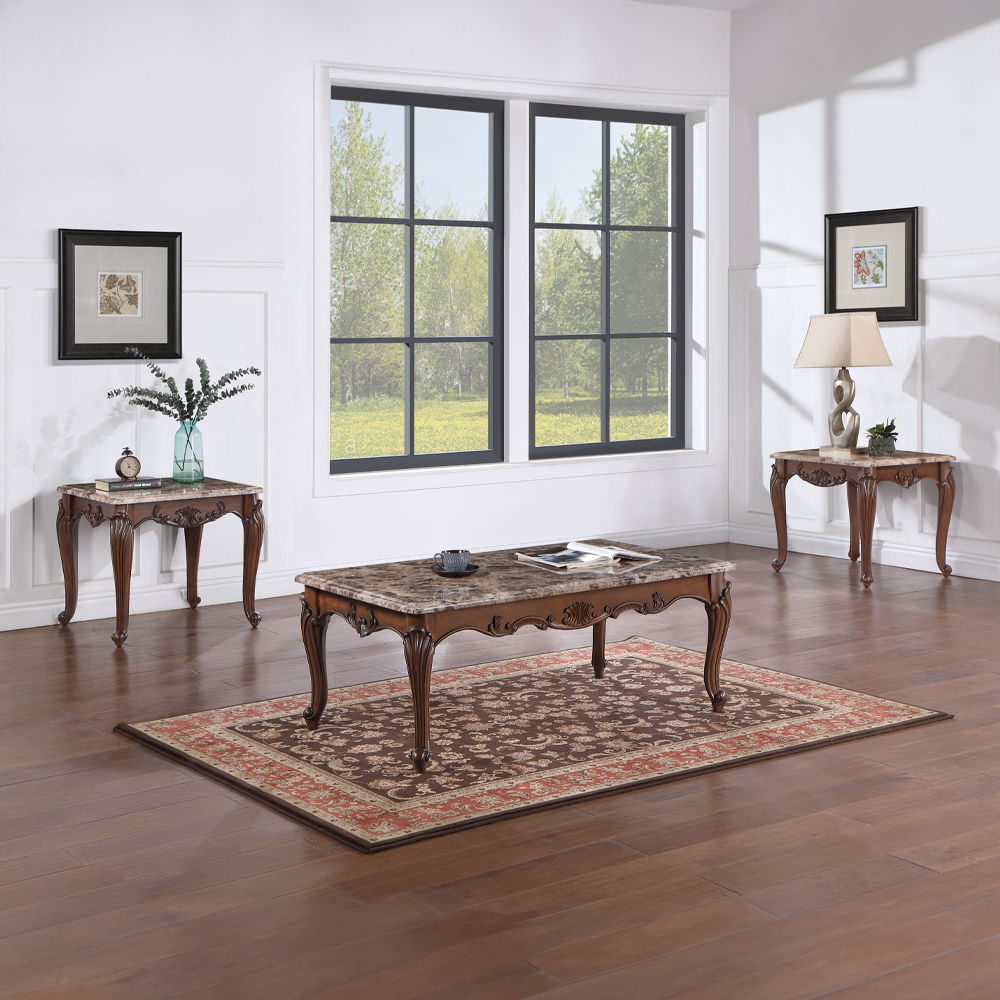 Nayla - End Table - Natural Marble Top & Cherry, dark brown, view 6