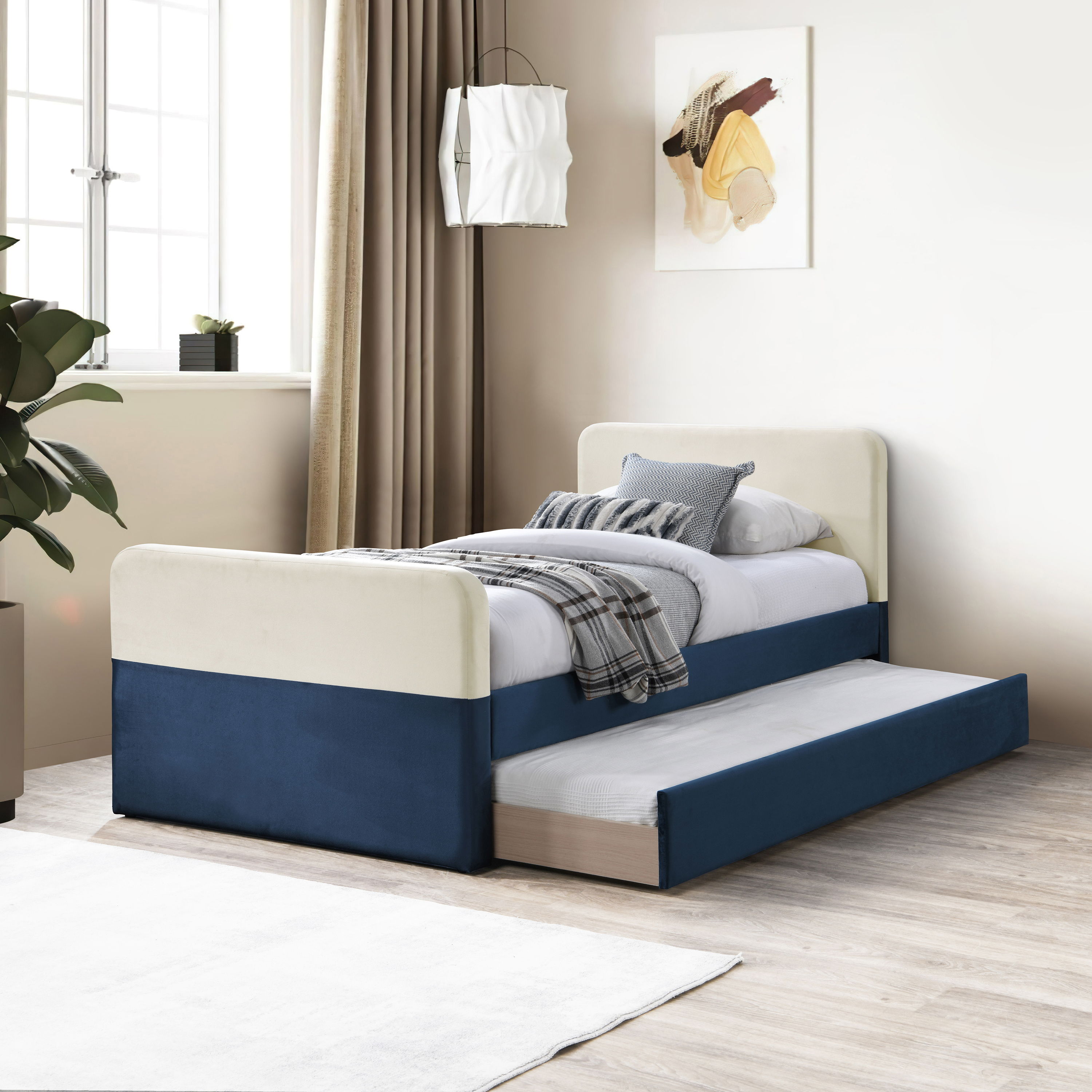 Ivy - Twin Trundle / Storage Bed - Navy / Cream