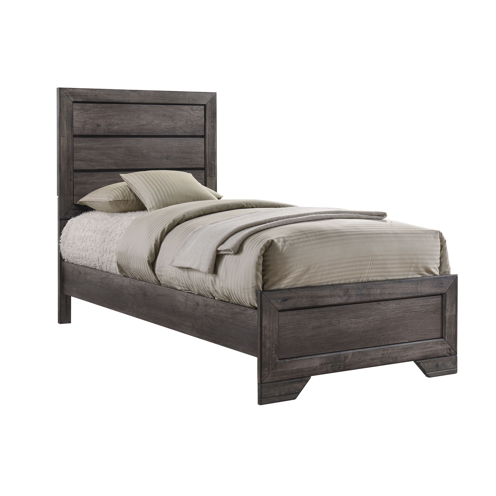 Nathan - Twin 3 Piece Bedroom Set With 2 Nightstands - Rustic Gray