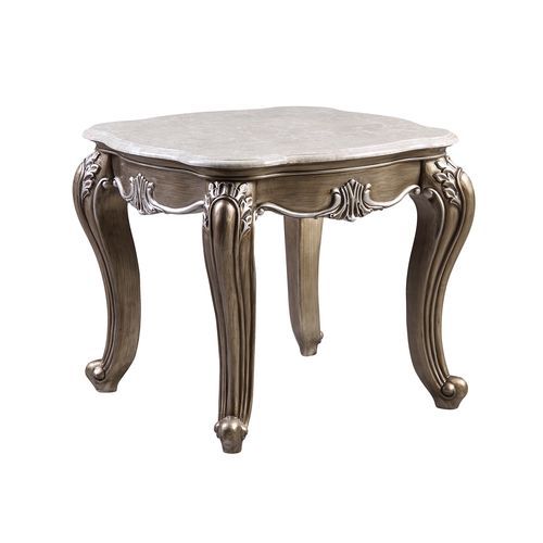 Elozzol - End Table - Marble Top & Antique Bronze, dark gray