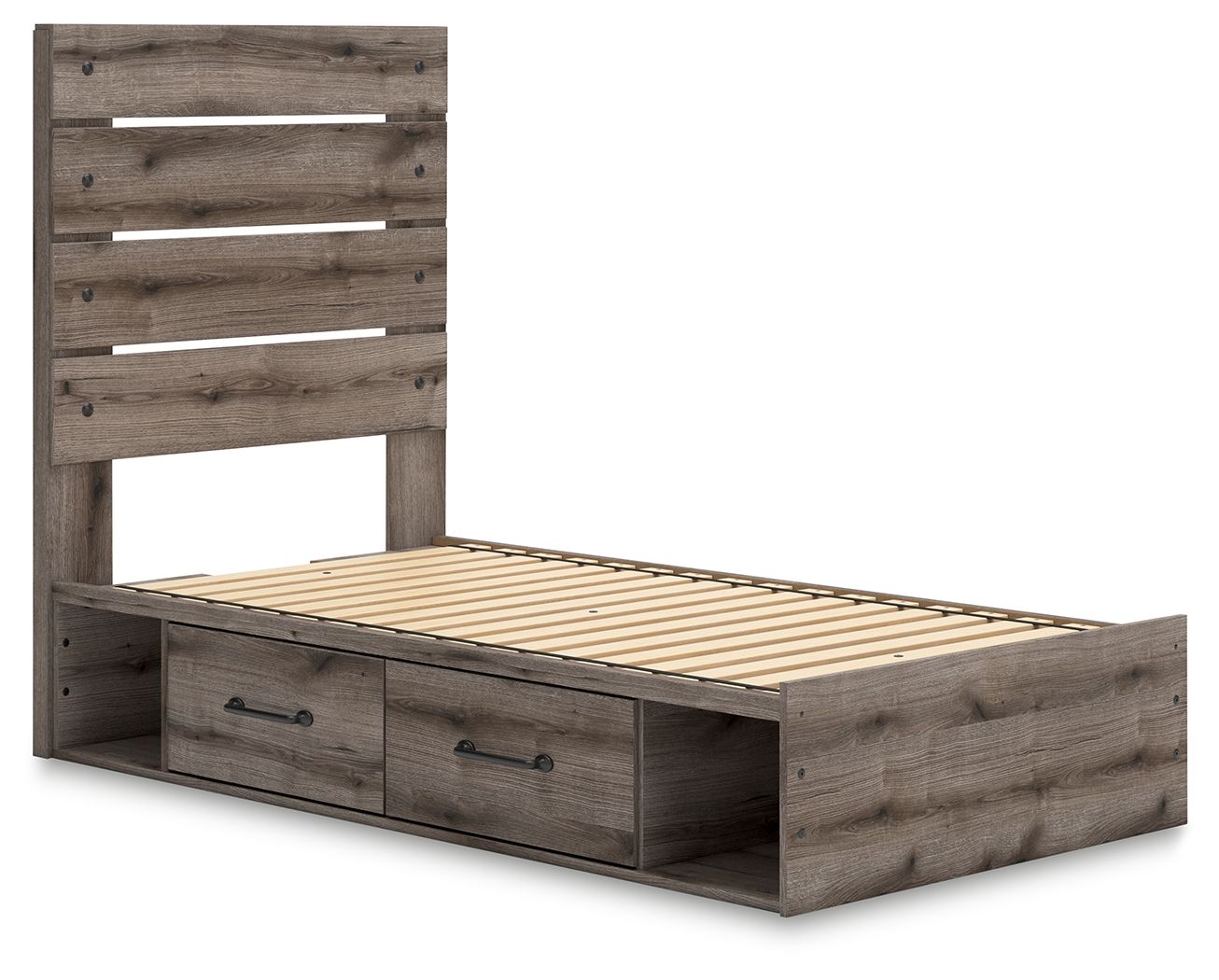 Ashley Furniture Graystorm - Twin Panel Bed With Storage - Brown Gray - Image 3