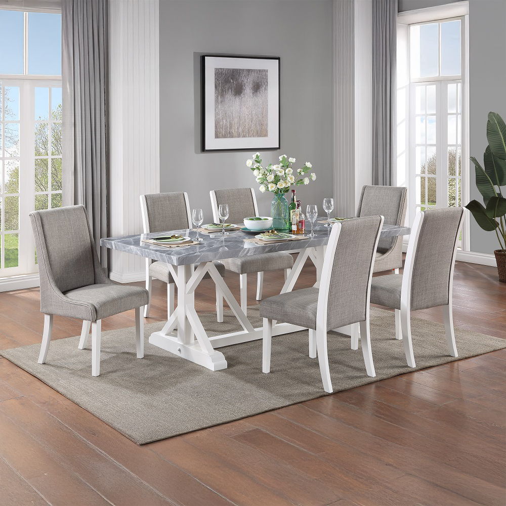Hollyn - Dining Table With Engineered Stone Top - Engineered Stone & White, gray, view 7
