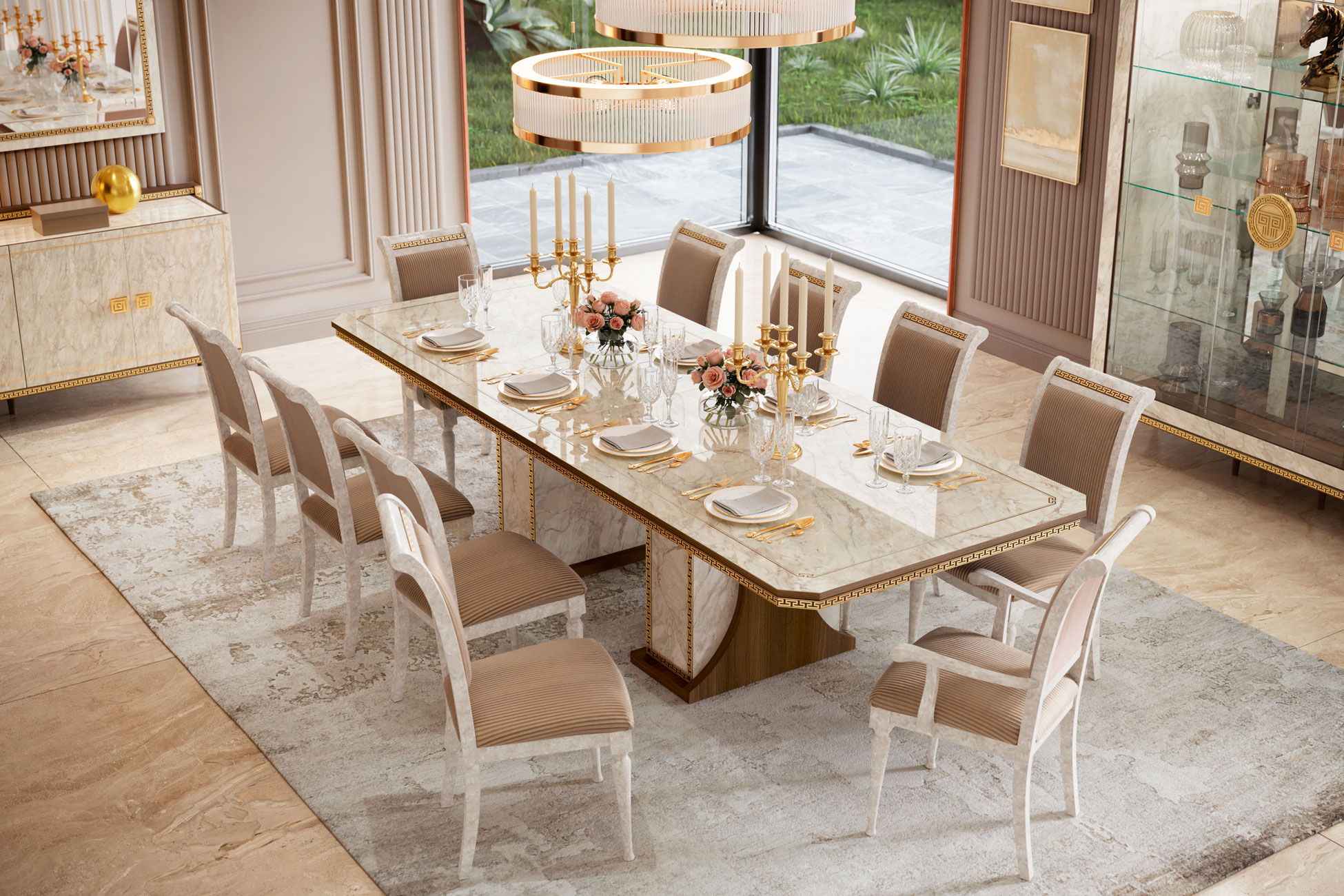 Romantica - Fabric Side Chair - Light Beige / Light Brown