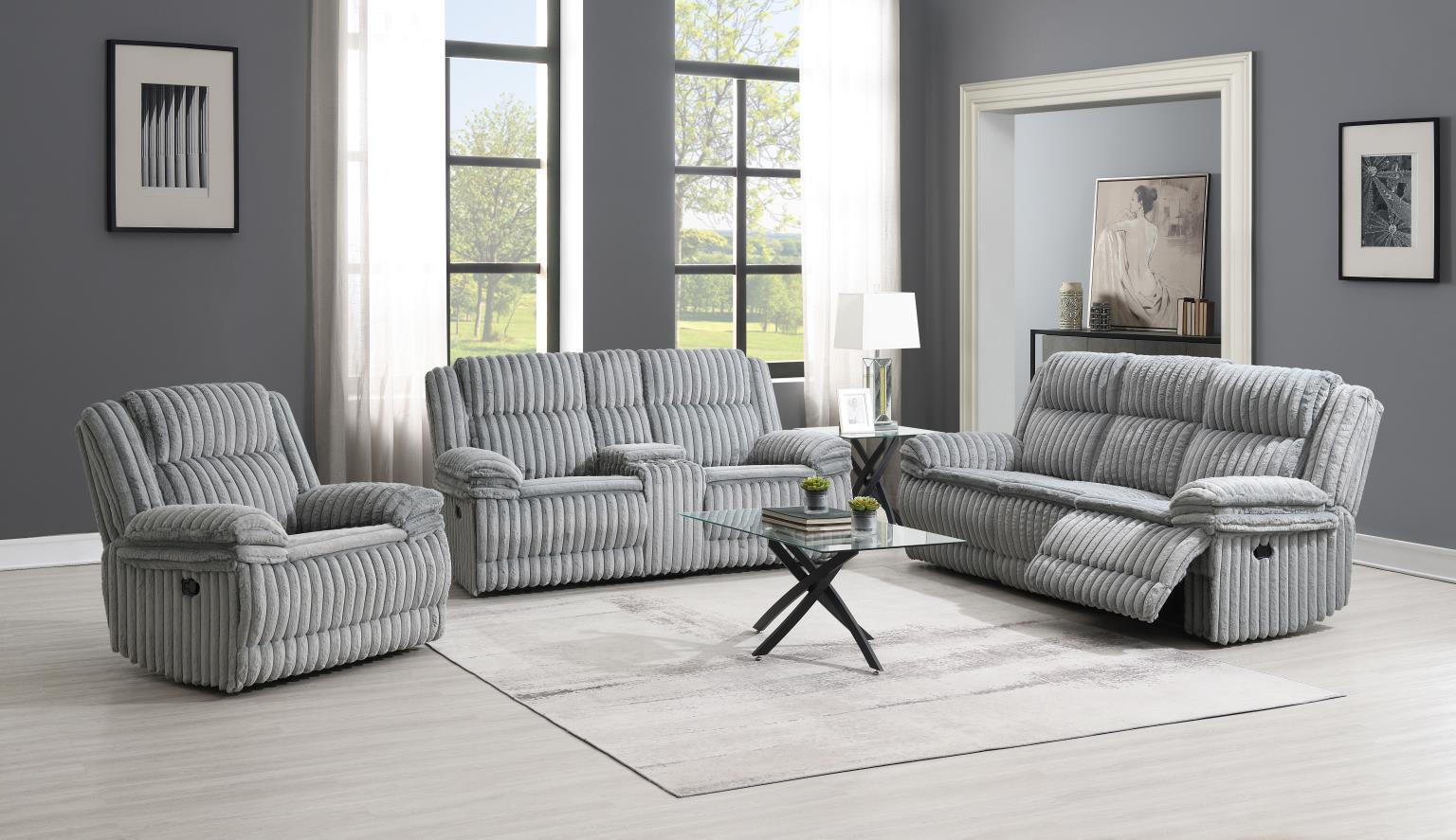 U113 - 2 Piece Living Room Set (Reclining Sofa And Reclining Loveseat) - Gray