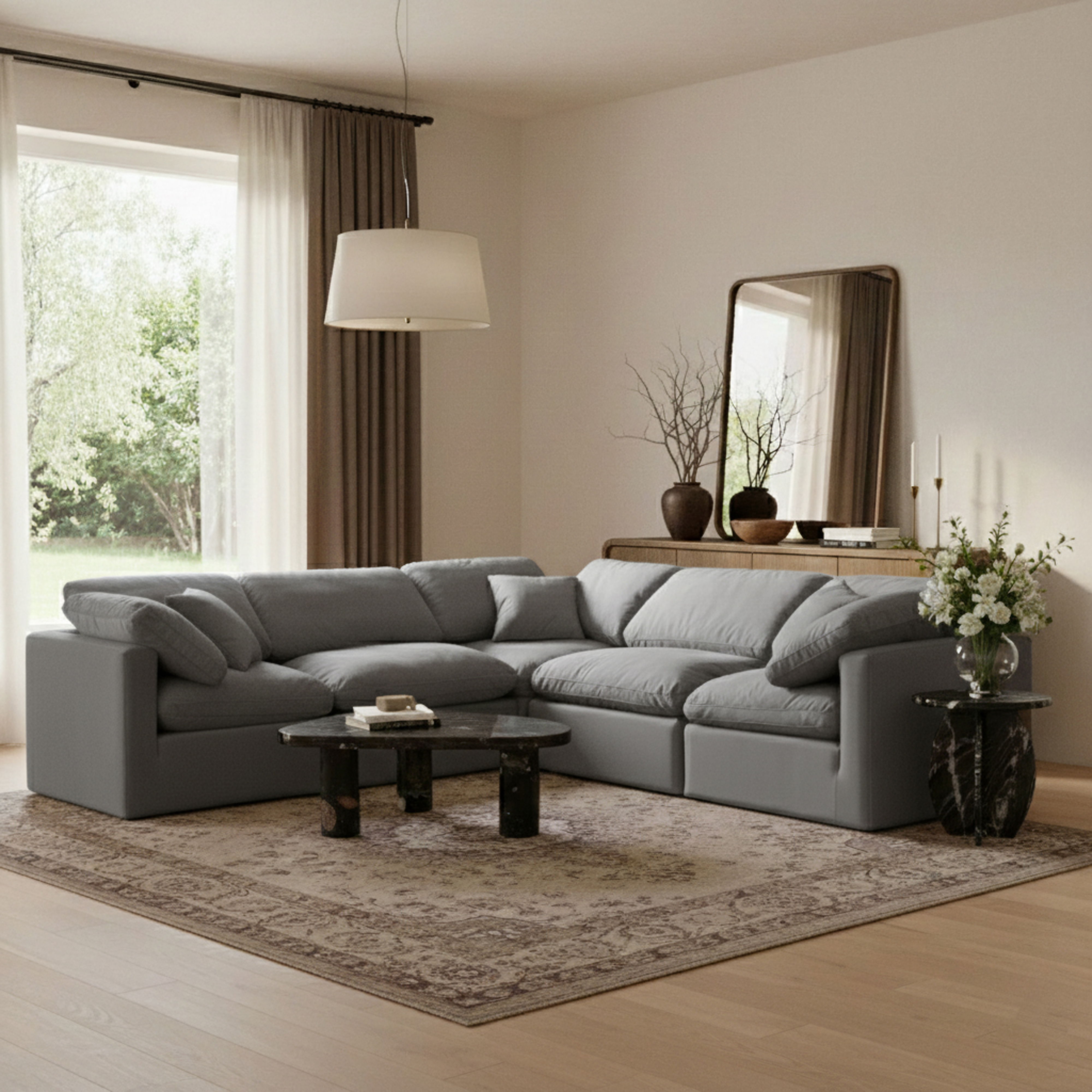 Indulge - Velvet 5 Piece Modular Corner Sectional - Gray