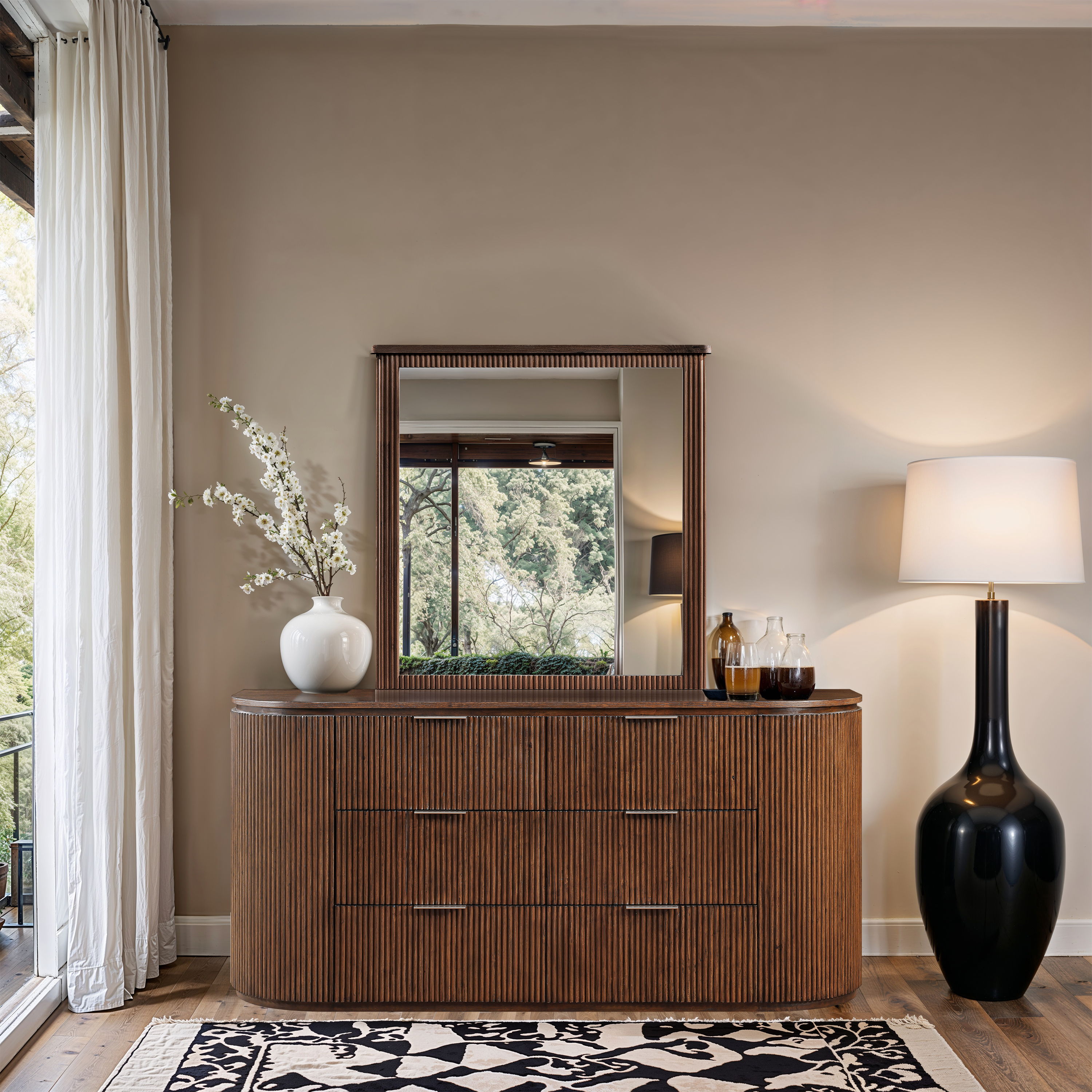 Astrid - Solid Wood And Oak Veneer Mirror - Brown