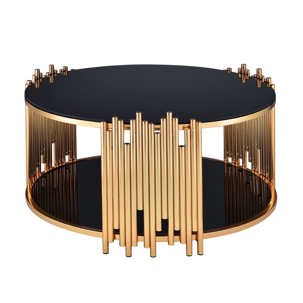Tanquin - Coffee Table - Black Glass & Gold, black, view 8