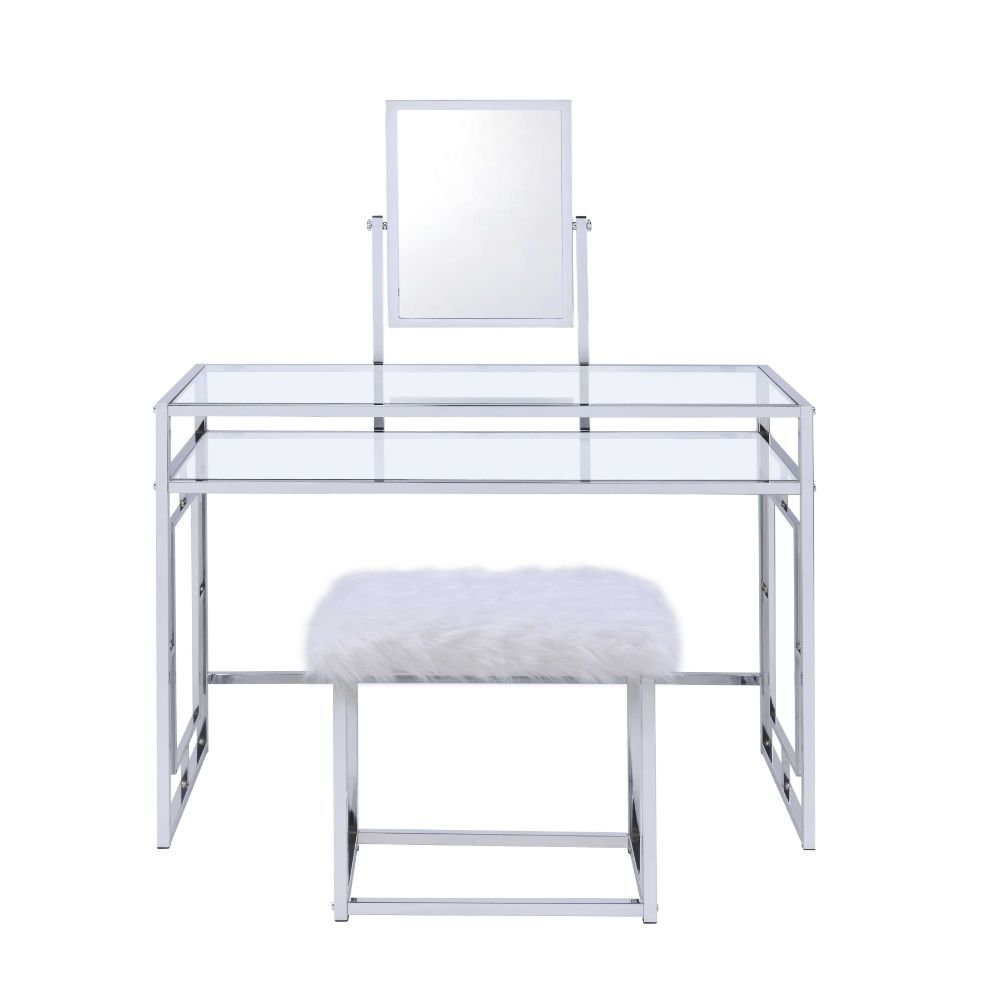 Carenze II - Vanity Set - White Faux Fur & Chrome, white, view 2