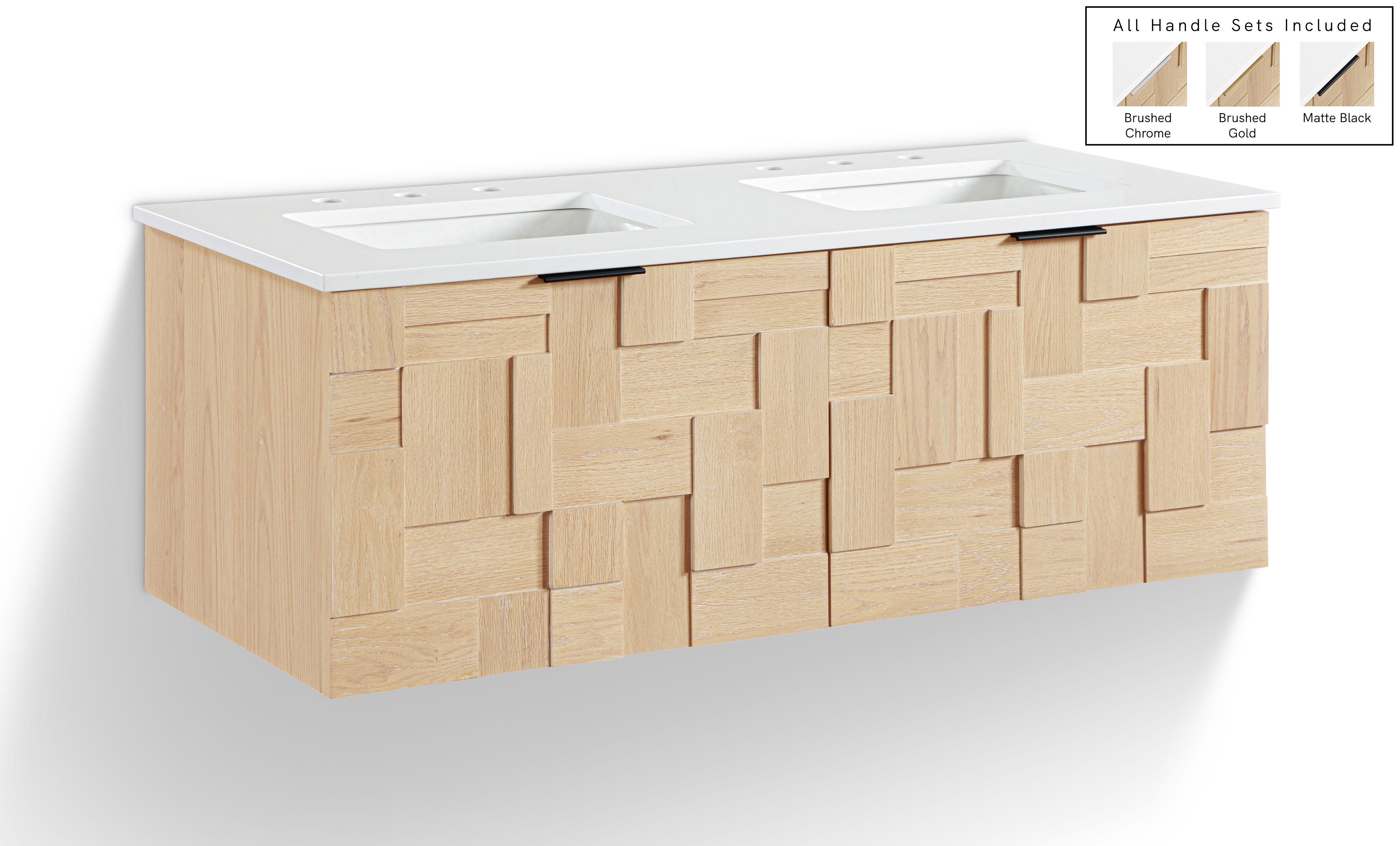 Leonardo - Engineered Stone And Solid Wood 48" Wall Mounted Bathroom Vanity - Natural