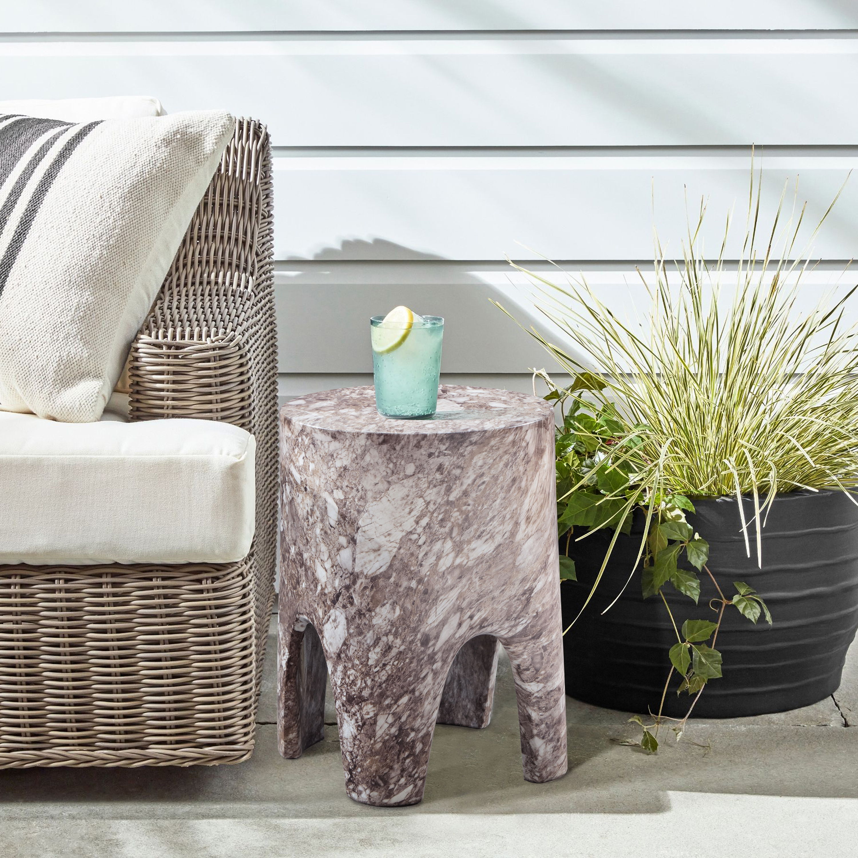 Foligno - Marble Finish Concrete End Table - Brown