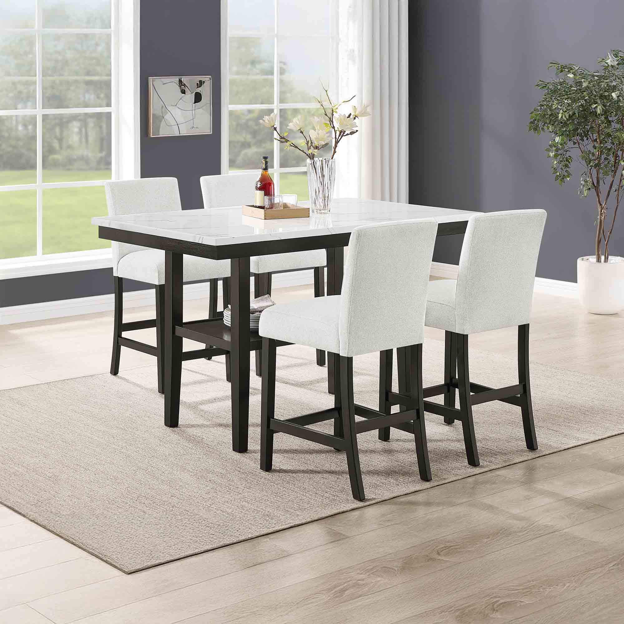 Carissa - Rectangle Counter Table With 4 Chairs - White