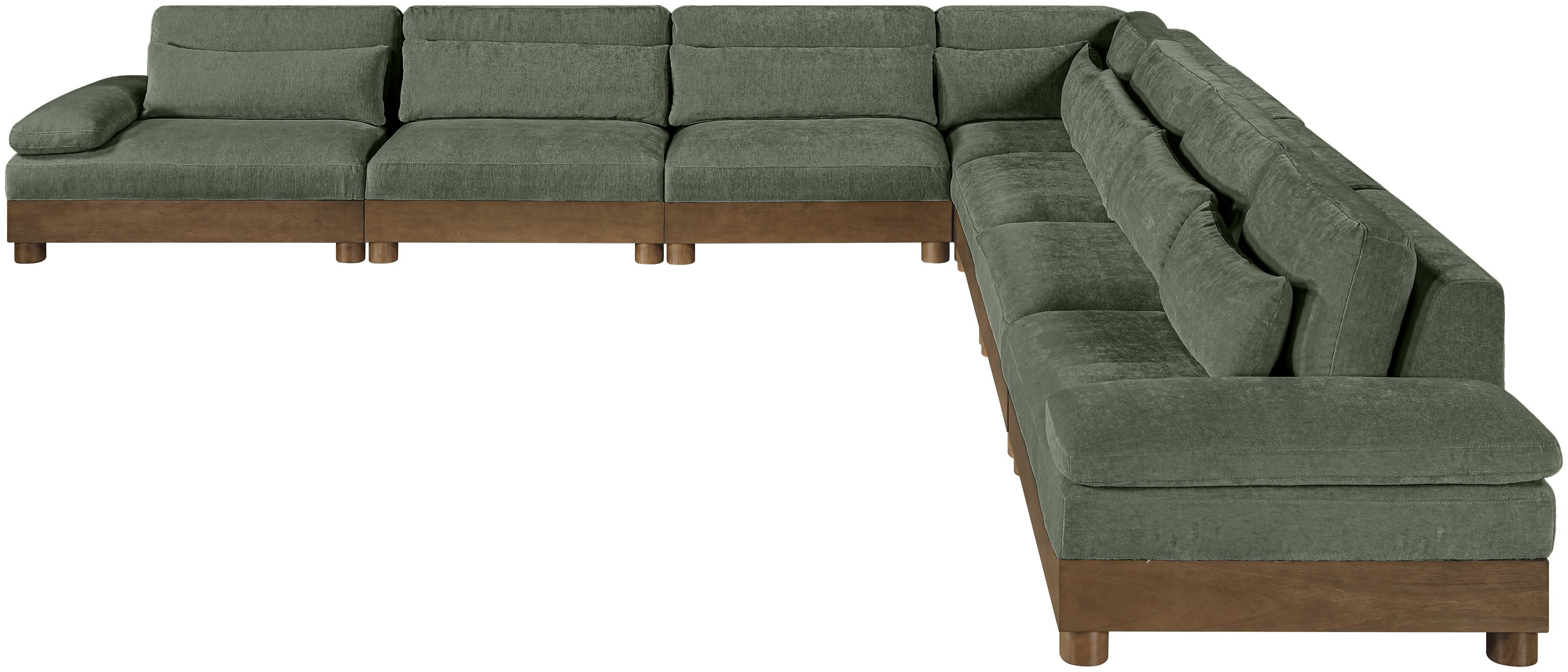 Turin - 167.75" Chenille Fabric Upholstered 7 Piece Modular Sectional - Green / Brown Walnut