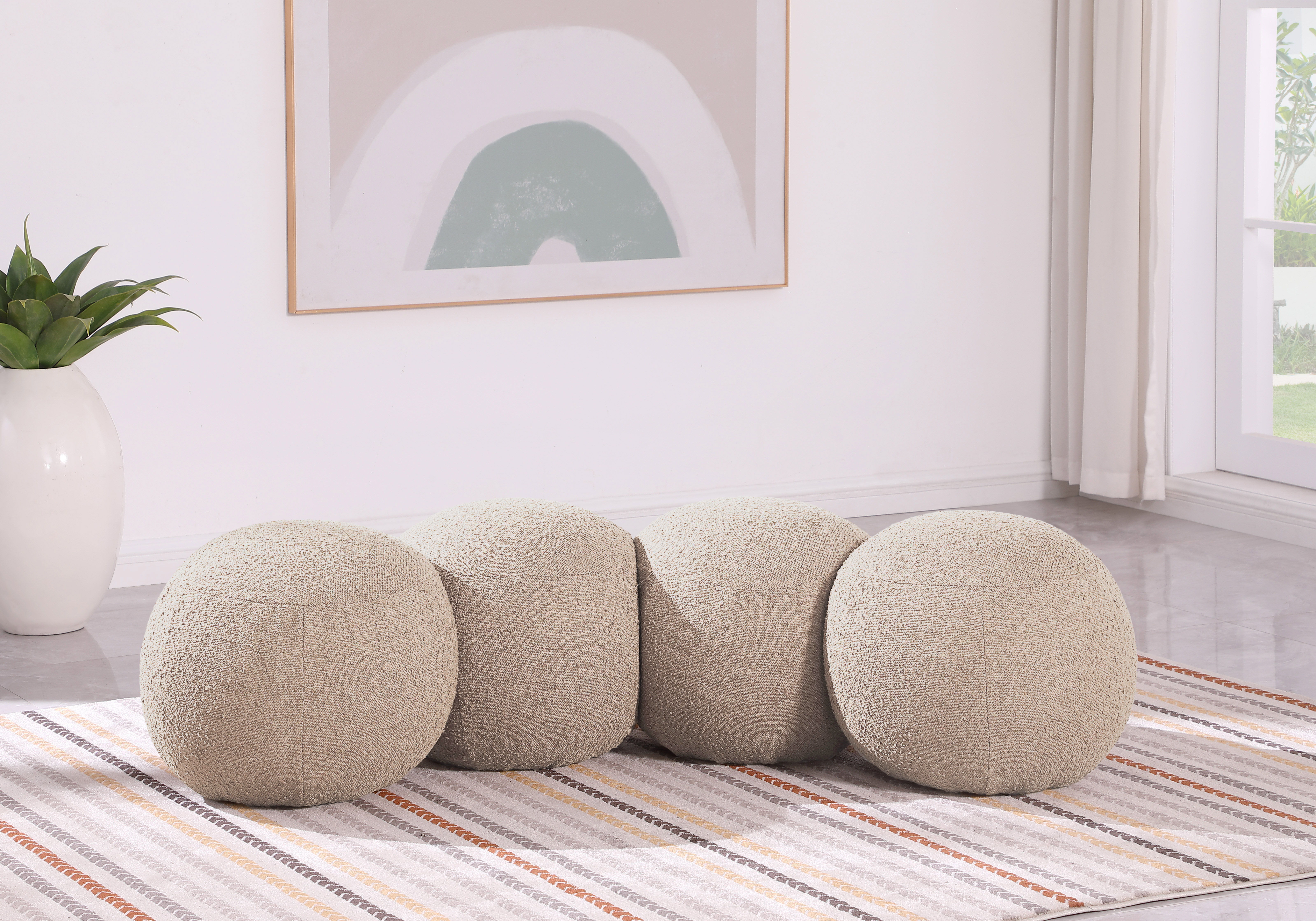 Apollo - 65" Boucle Fabric Bench - Beige