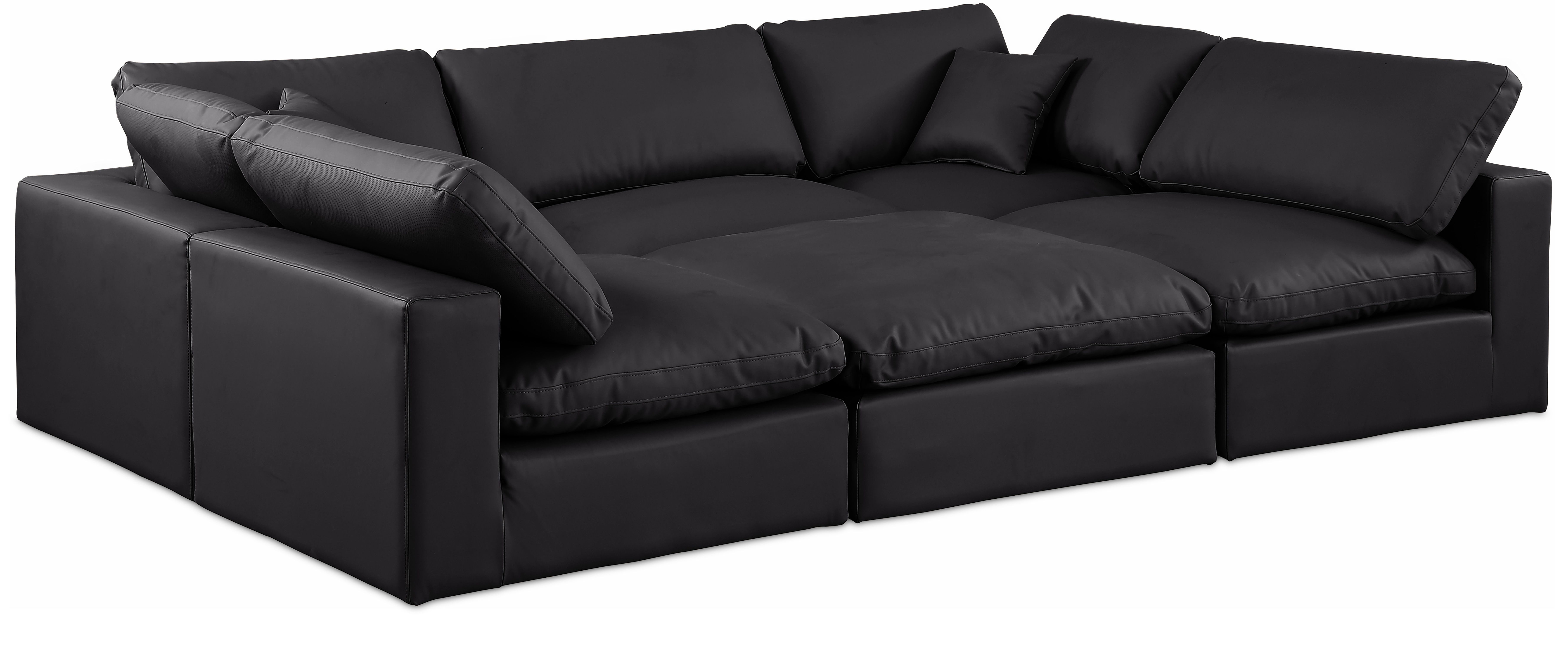 Comfy - 6 Piece Faux Leather Sectional - Charcoal