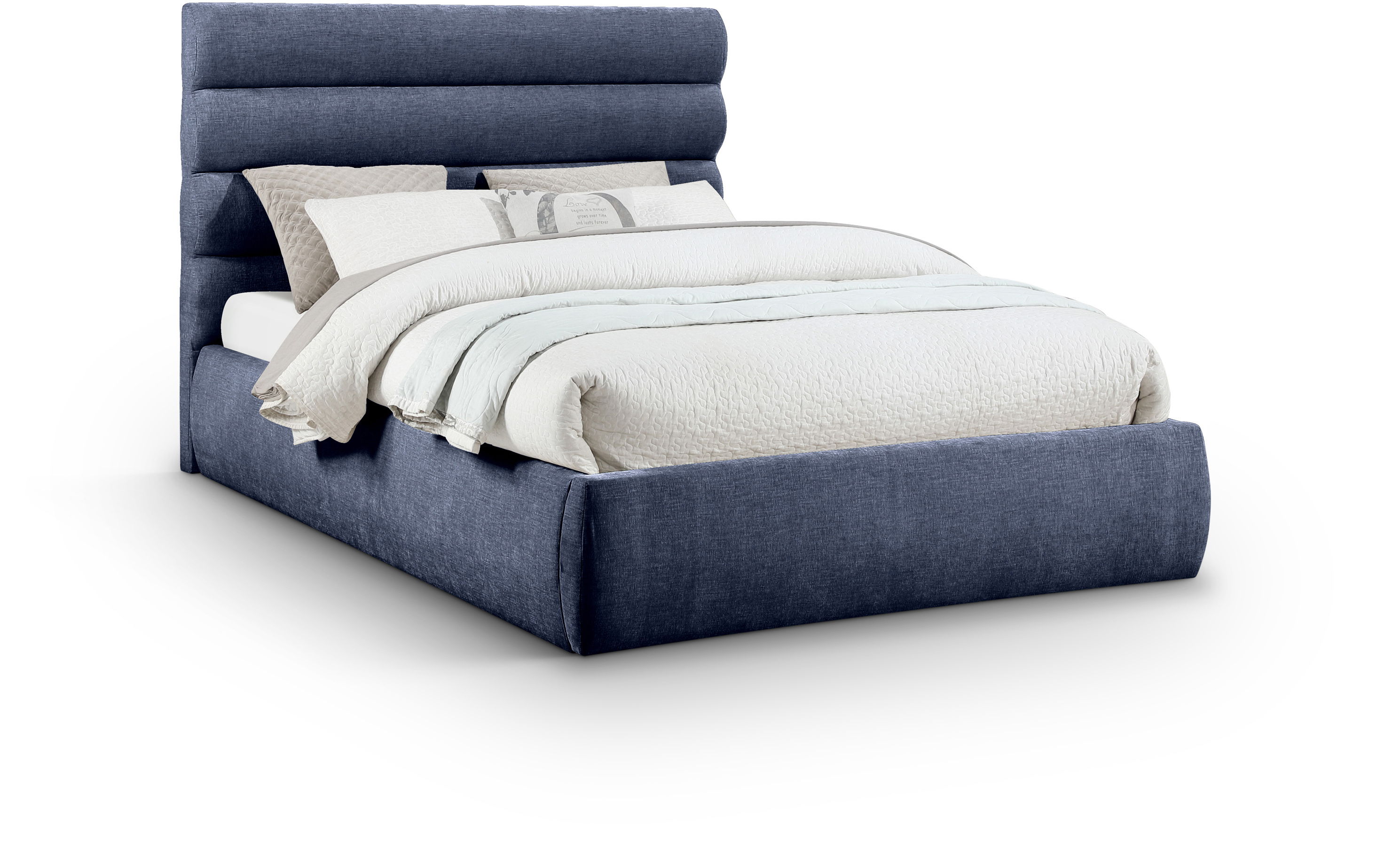 Adam - Chenille Fabric Queen Bed With 52" Headboard - Navy
