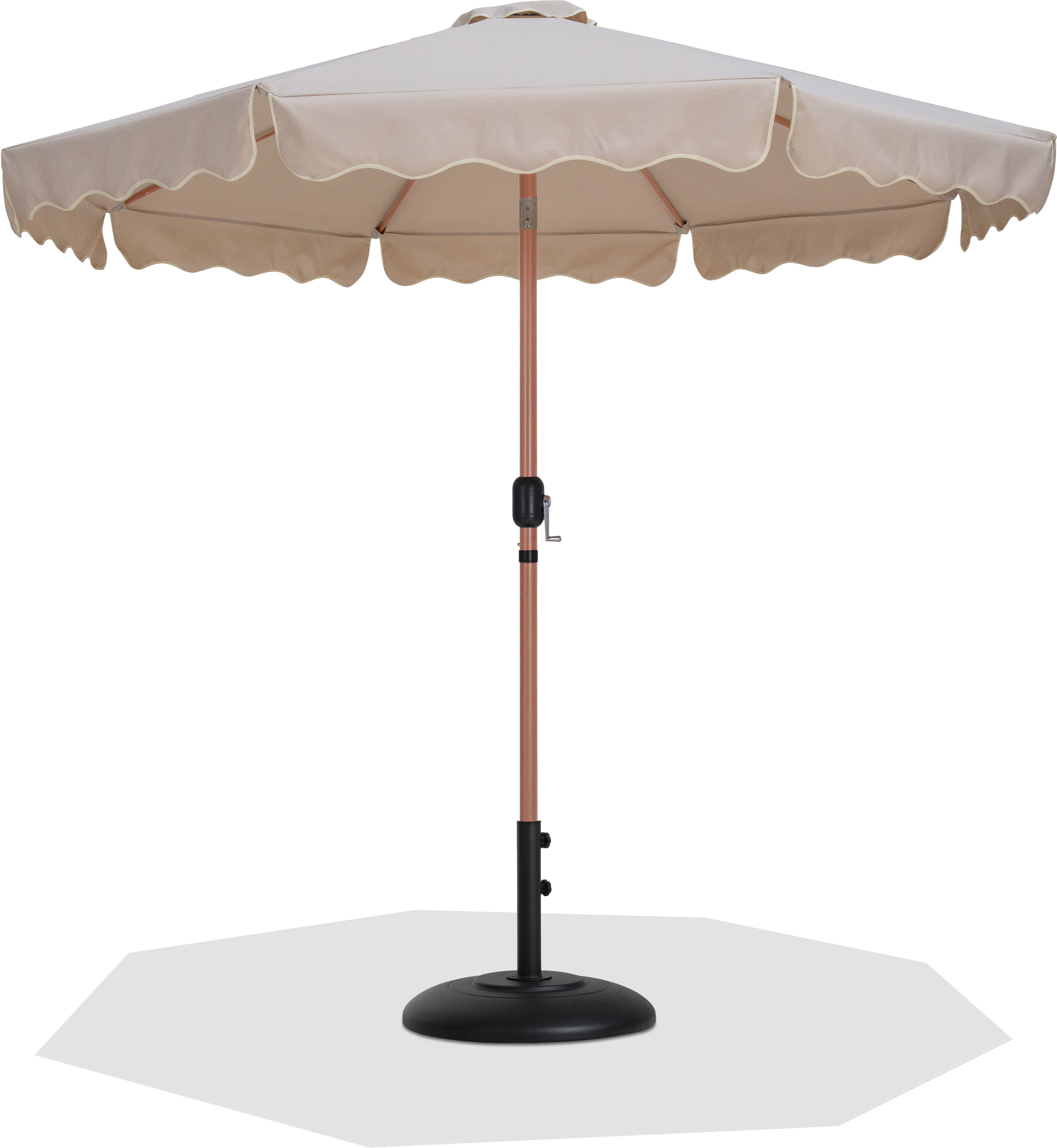 Amalfi - With Cream Piping Aluminum Patio Umbrella With Black Base / Teak Pole - Beige